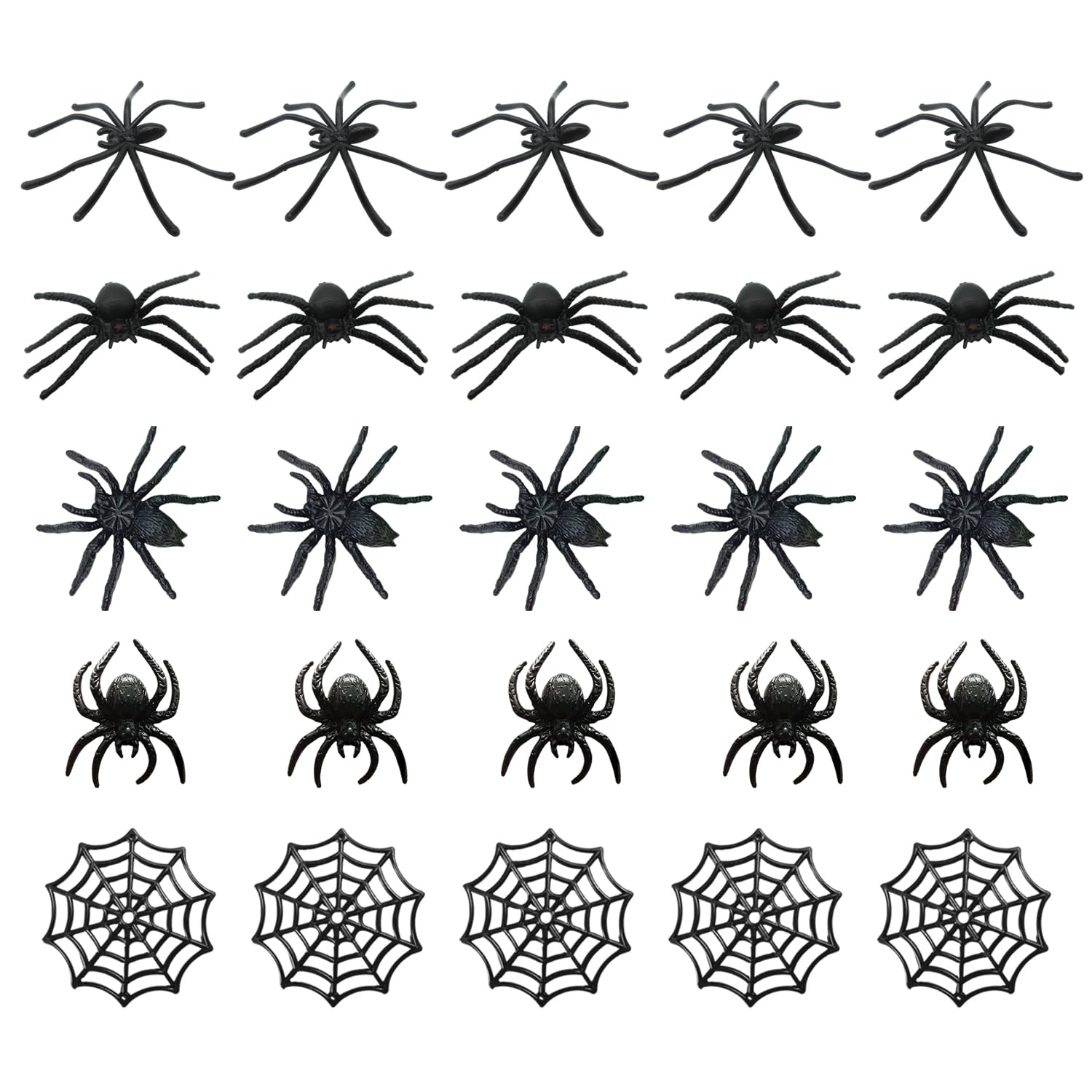 Oodjvn Black 5 Plastic Spiders, Simulation Animal Toys, Halloween Tricky Props, Festive Atmosphere Layout Accessories.