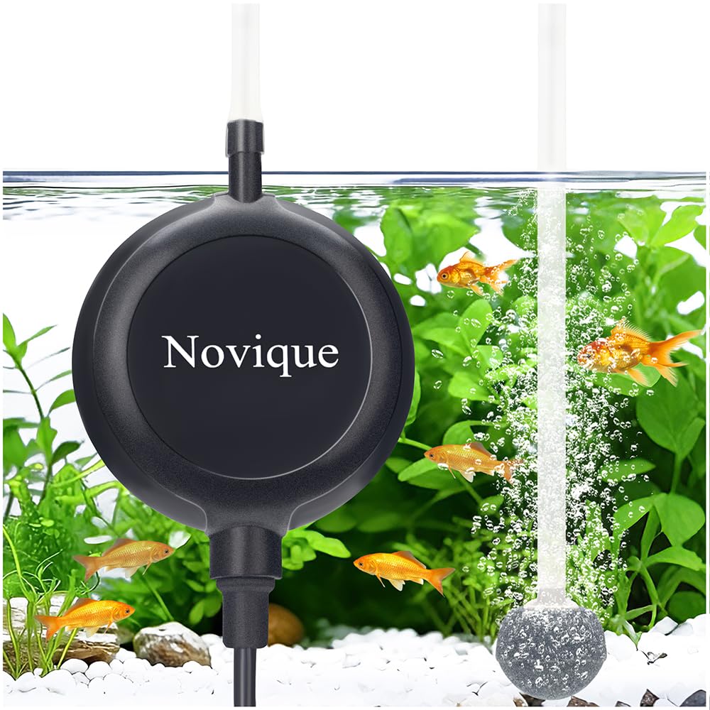 Novique Nano Ultra Quiet Aquarium Air Pump 1.5W Mini Oxygen Aerator with Accessories for 1-15 Gallon Fish Tank Super Silent Black