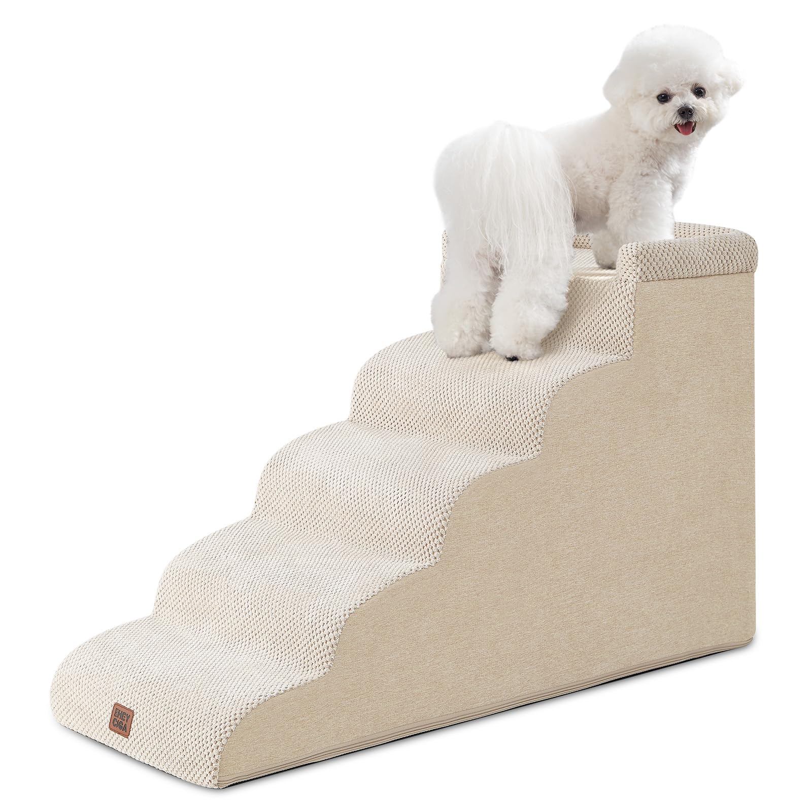 EHEYCIGA Escalera Perros 5 Peldaños, Rampa Perro Cama y Sofá, Beige