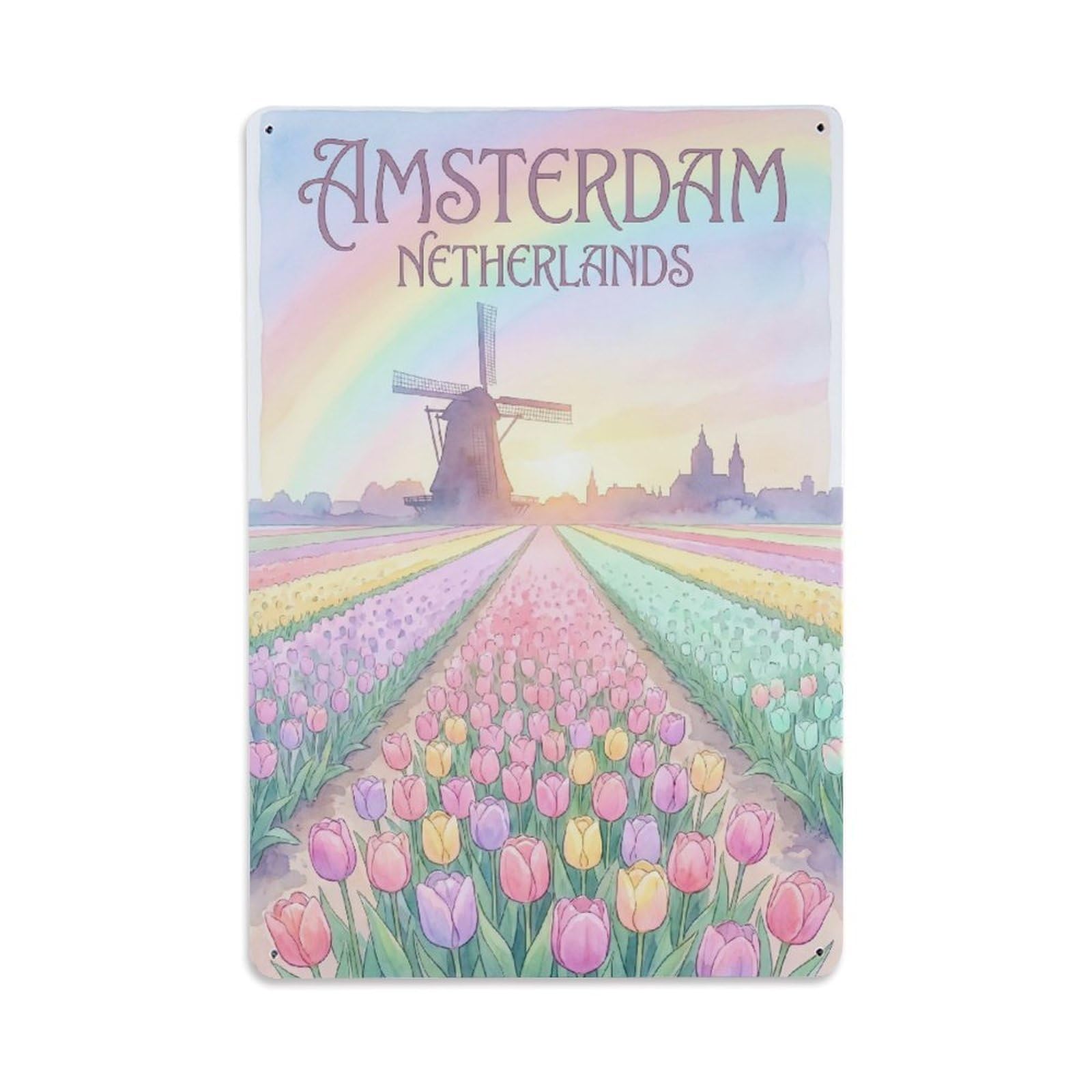 Este 8X12inch Style Vintage Travel Amsterdam Netherlands Luminous Metal Tin Sign
