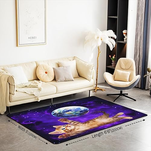 Miniatura 2 de Outer Space - Alfombra decorativa de gato de 5 x 7 pies, diseño de plantas y gatitos, para niños, adolescentes, galaxia, cielo estrellado, para sala