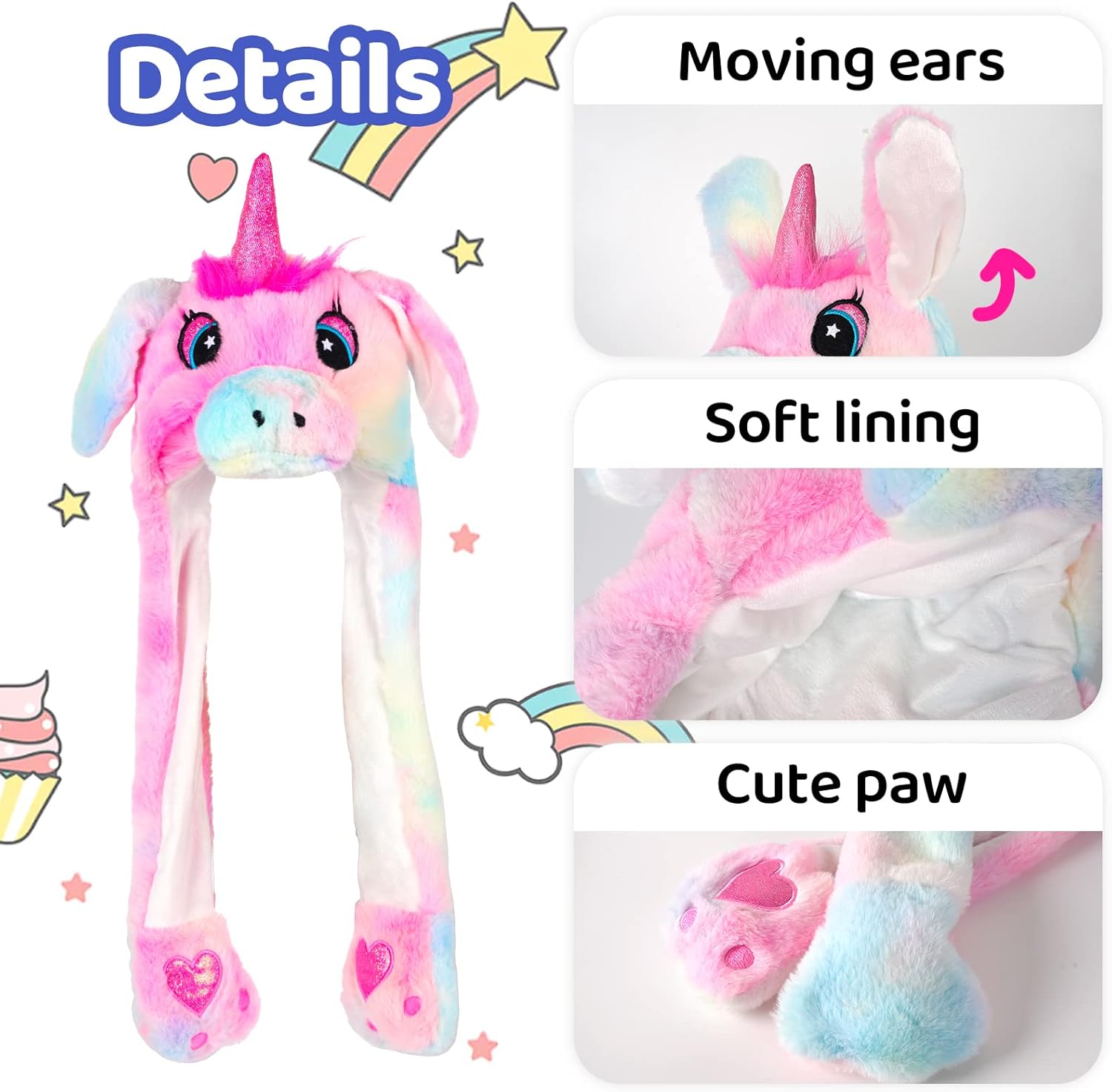 2 Pack Unicorn Ear Moving Hat Plush Animal Ears Jumping up Hat Two Style Halloween Christmas Cosplay Novelty Party Cap for Adult Women Kids - Image 2