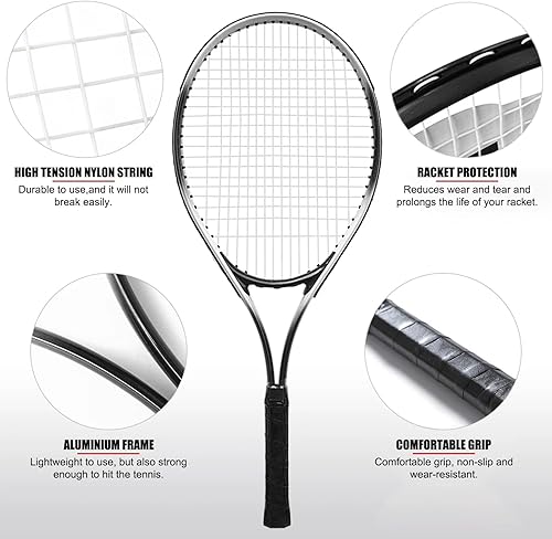 Miniatura 3 de Racque de tenis para principiantes de 27 pulgadas para adultos, juego de raqueta individual ligera para mujeres y hombres con bolsa de transporte