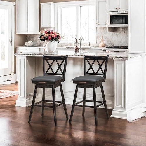 Miniatura 6 de ERGOMASTER Juego de 2 taburetes de bar con altura de mostrador, barra giratoria de 360 de 29 pulgadas de altura con cojín tapizado y muebles de