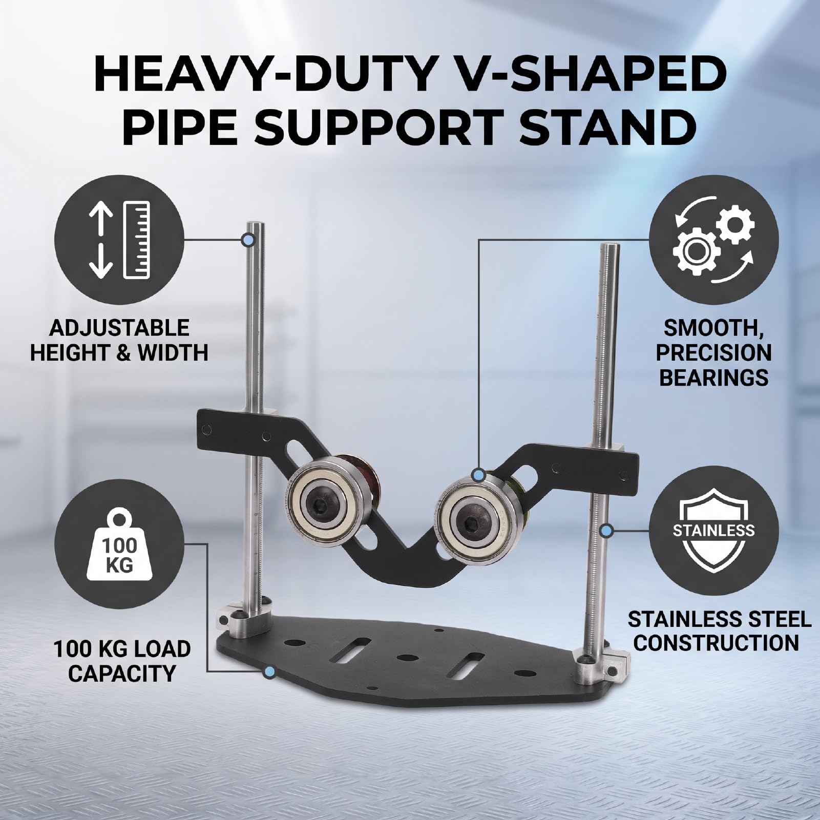 V-Shaped Pipe Support Stand z Regulowanym Odstępem i nośnością