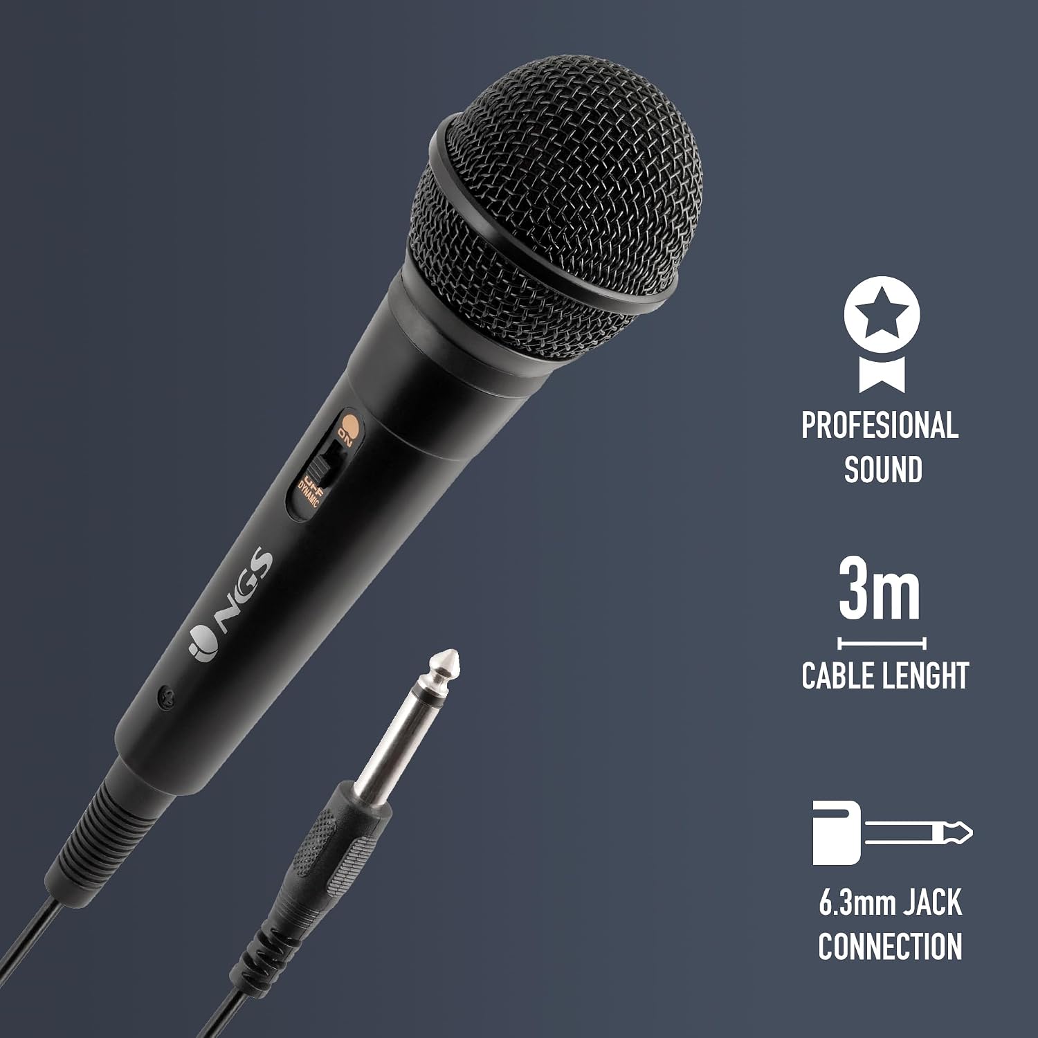 NGS Singer Fire – Micrófono Dinámico Vocal con Cable de 3 Metros, Conector Jack 6,3 mm, Bo - Analyse des détails et conception
