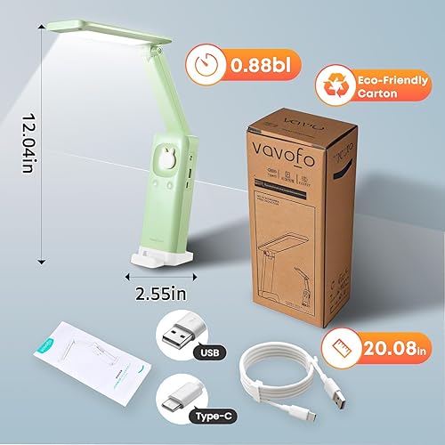 Miniatura 8 de VAVOFO Lámpara de escritorio inalámbrica, lámpara de escritorio alimentada por batería de 6000 mAh, lámparas de escritorio plegables, tres