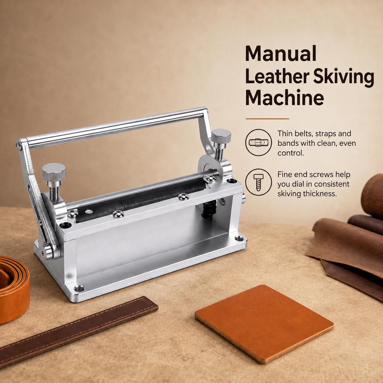 Máquina para pelar cuero manual, 8 cm de ancho, adelgazamiento cuero suave
