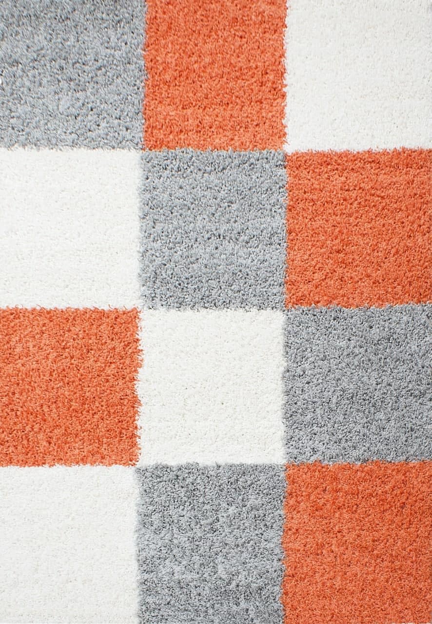 Hochflor-Teppich Wohnzimmer kariert Terrakotta 160x230 cm | Oberseite 100 % Polypropylen, 30 mm Florhöhe, ca. 2.000 g/m², 48.500 Punkte/m², gekettelte Kanten, OEKO-TEX Standard 100