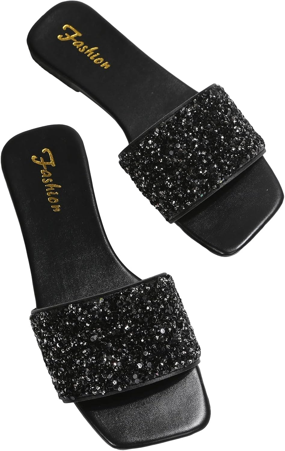 GORGLITTER Glitter Sandals Sparkly Sandals Casual Rhinestone Slides Bling Open Toe Sandals