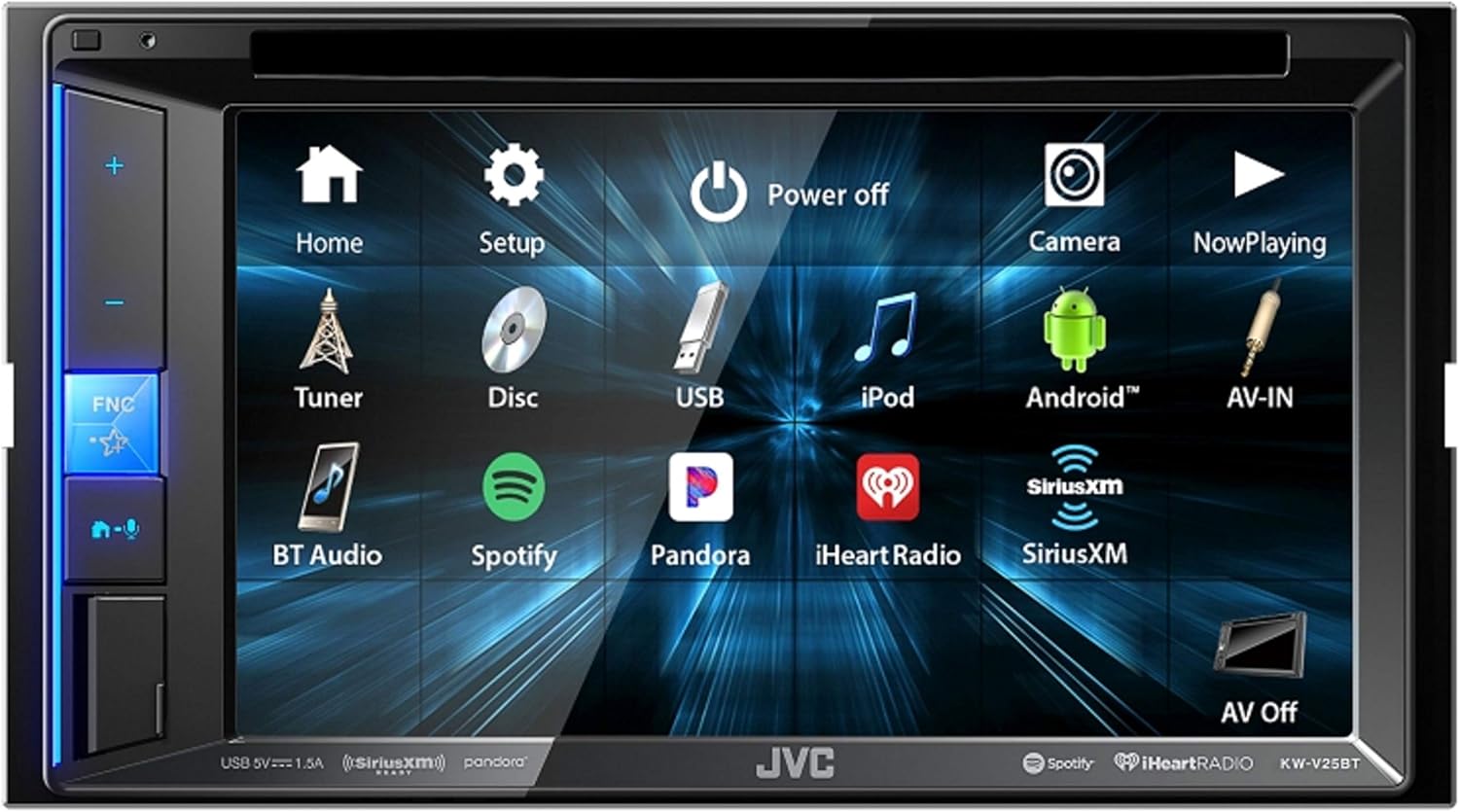 JVC 6.2" Touchscreen Double DIN in-Dash Bluetooth CD/DVD AM/FM Digital Media, Front and Rear USB Input, Pandora, Spotify and iHeartRadio Control Car Stereo Receiver with ALPHASONIK Earbuds