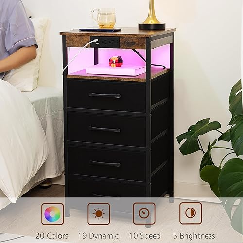 Miniatura 4 de LOAKEKEL Juego de 2 mesitas de noche, mesita de noche alta con estación de carga, mesas auxiliares grandes con puertos USB C y 2 tomacorrientes,