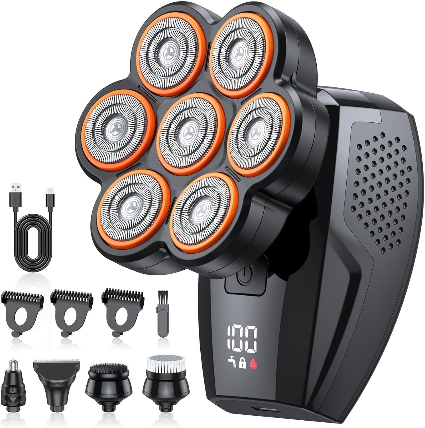 Head Shavers for Bald Men, 7D Electric Razor 10000 RPM High-Speed Mens Head Shaver, LED Display & IPX7 Waterproof for Wet/Dry Use, Fast Rechargeable Shaving Grooming Kit(Black)