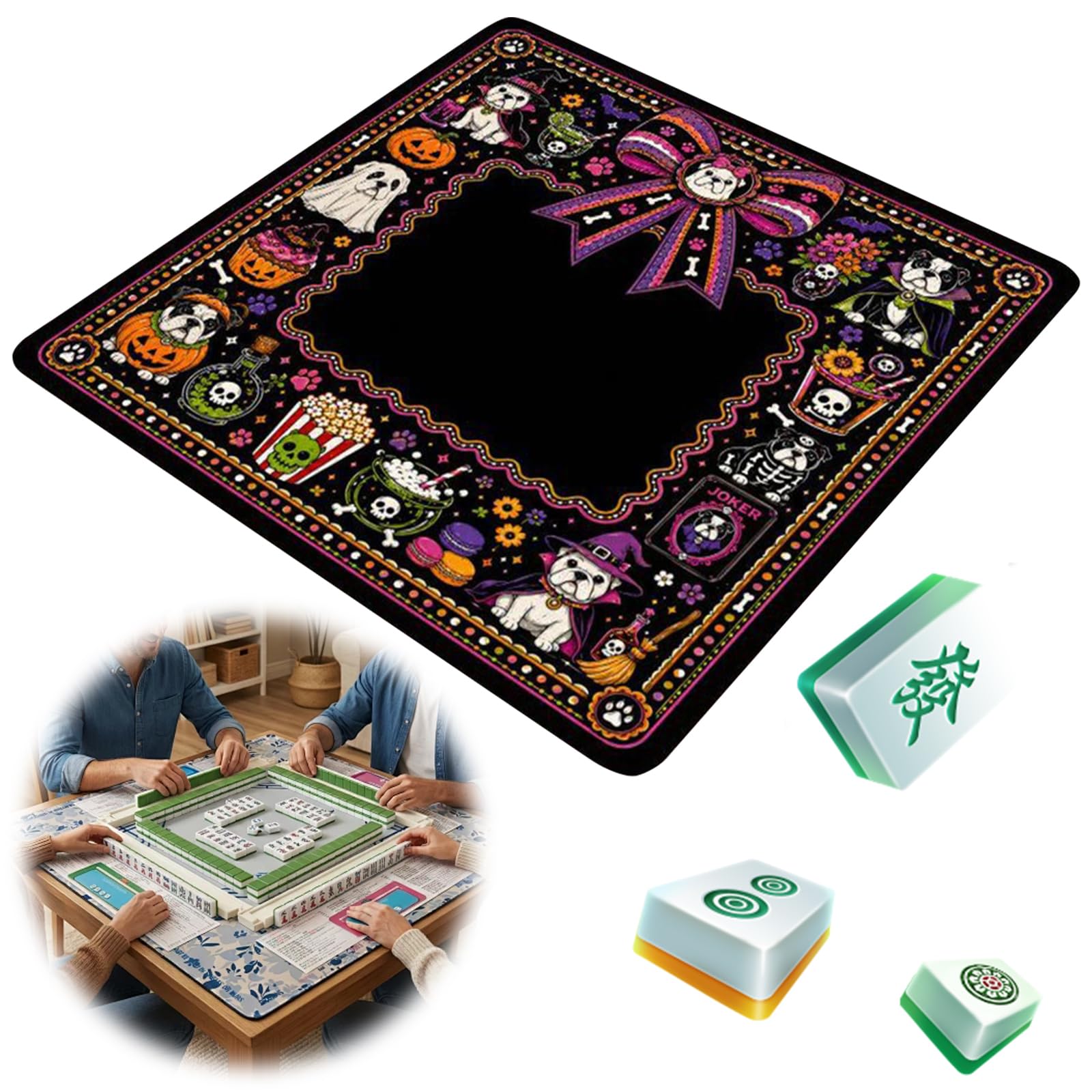 Tappetino per Halloween Mahjong, protezione antiscivolo per giochi da
