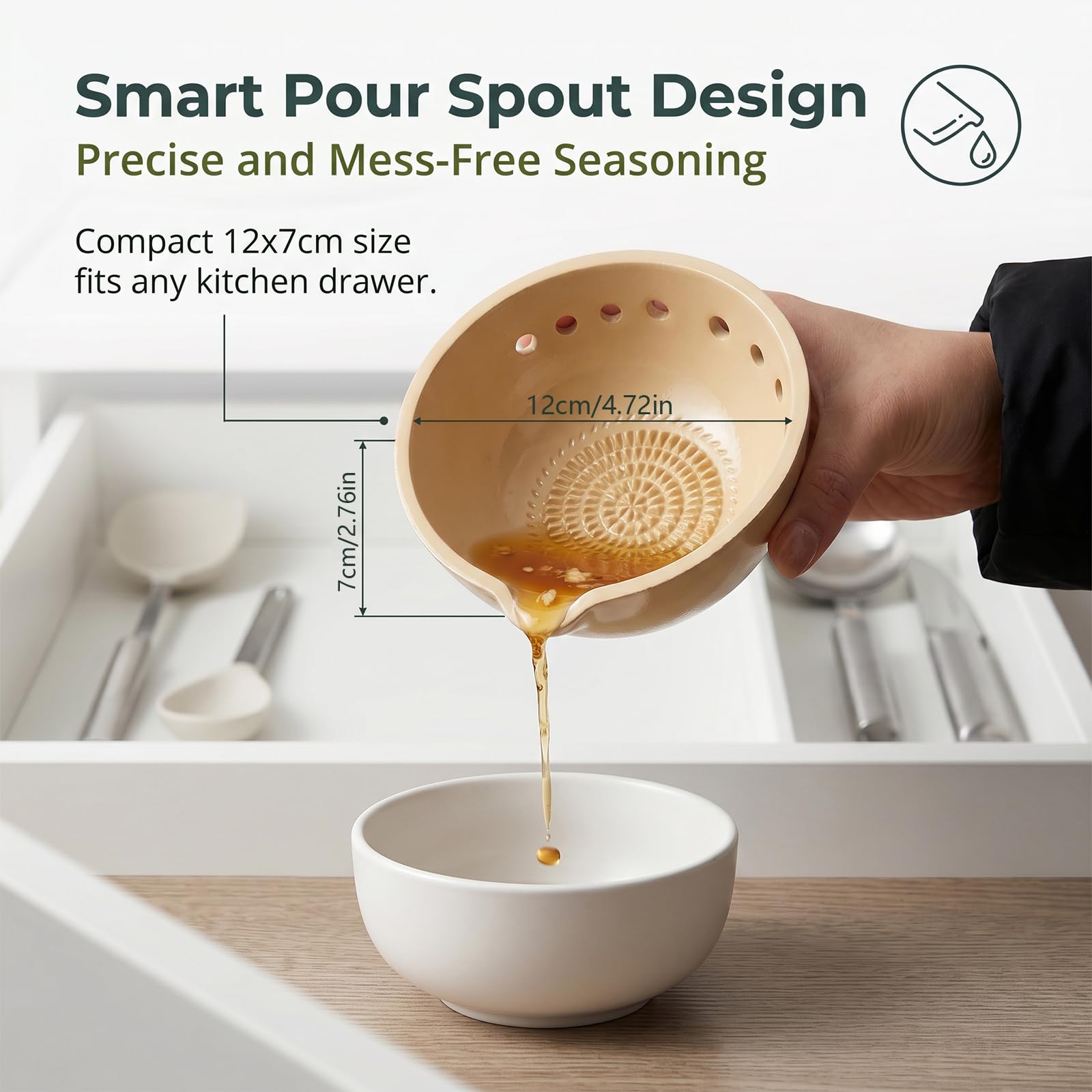 Grattugia in Ceramica, Piatto Grattugia 2 in 1 con Spelucchino per Erbe, Piatto Grattugia in Ceramica per Aglio, Zenzero & Salse, Utensile da Cucina Compatto