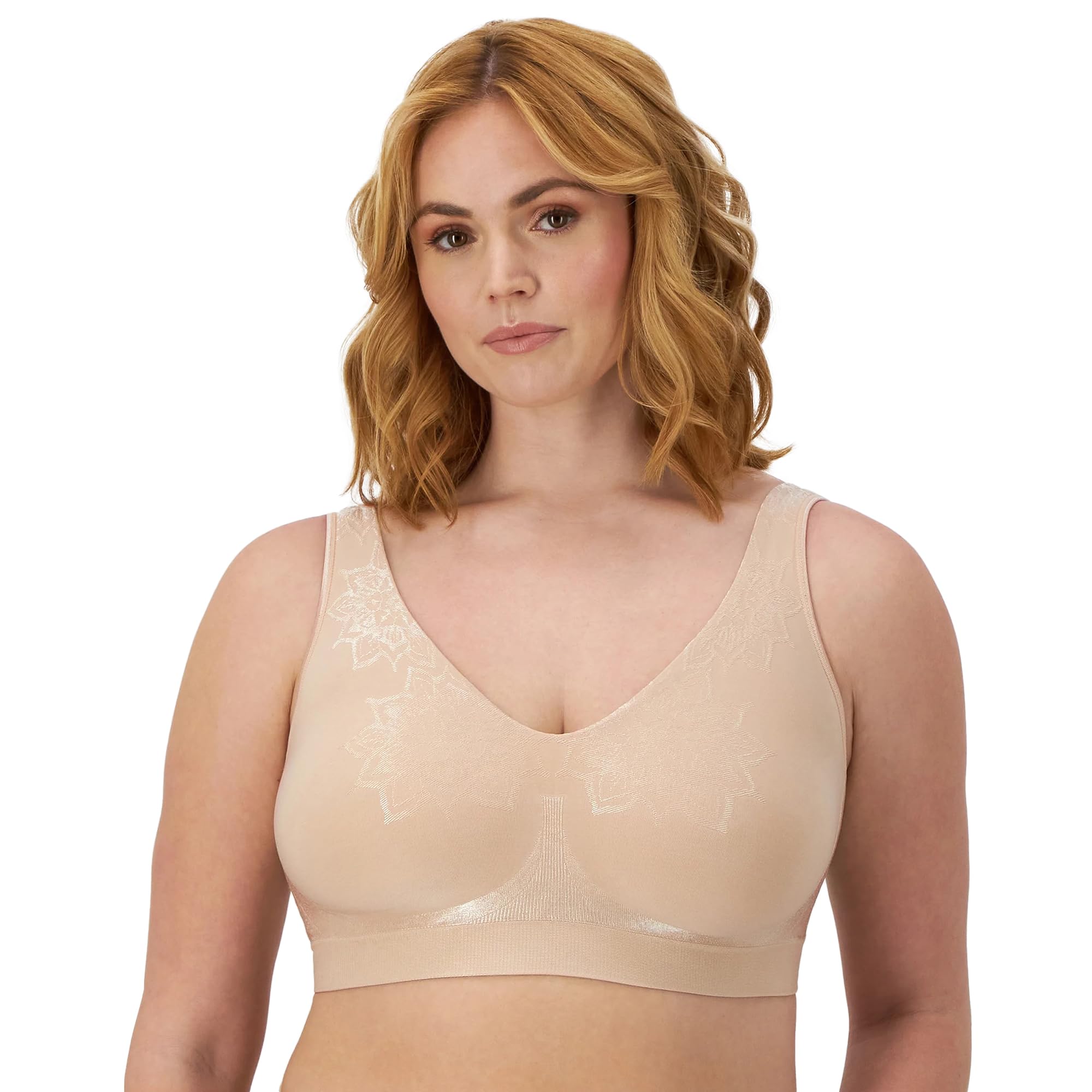 Bali Women's Comfort Revolution Non-Wired, Seamless Bra, 2 Layer Cups, ComfortFlex Fit, Opaque, Almond Aztec, XL