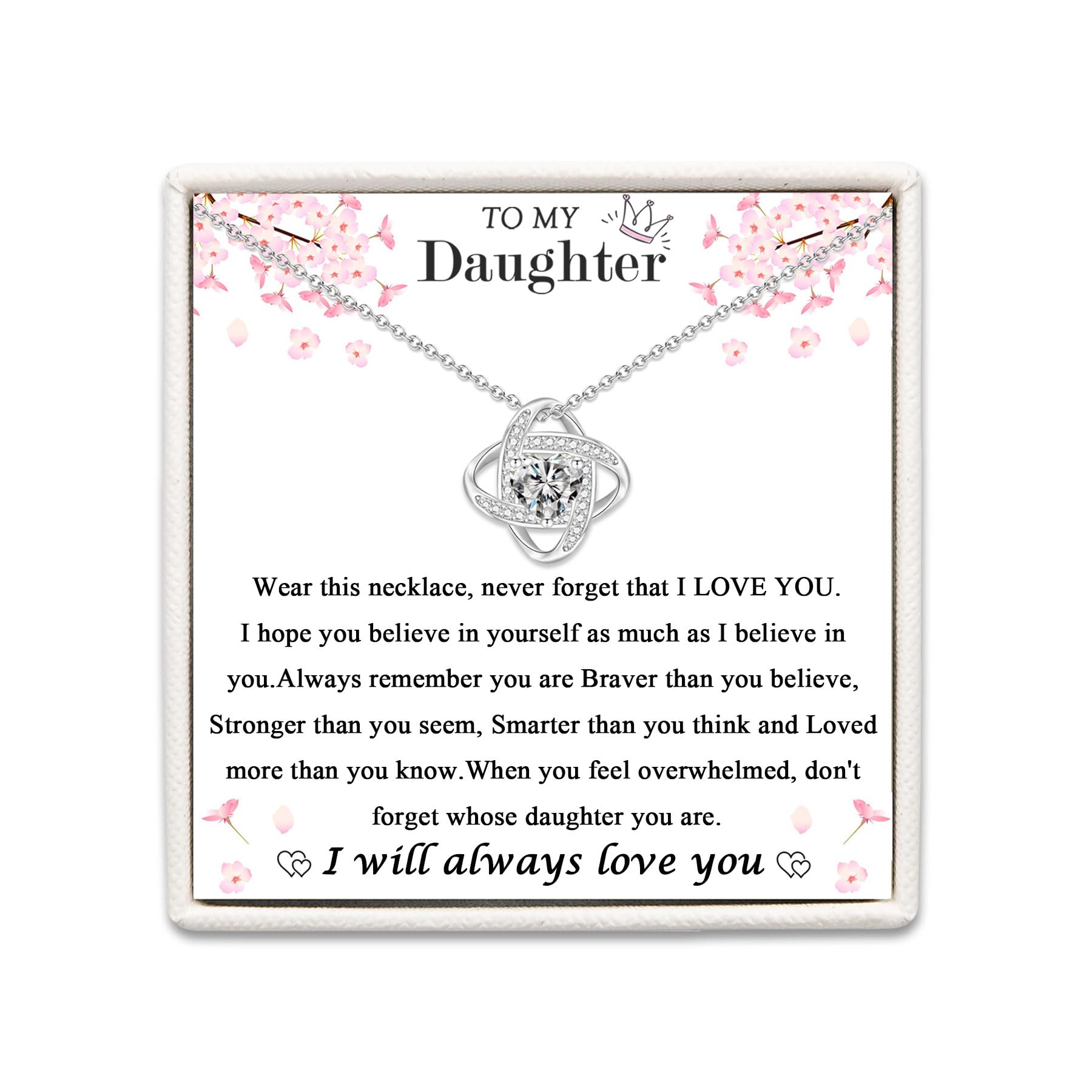 JOPLYGifts for Mum Daughter Sister- Mother Daughter Necklace Dainty Silver Cubic Zirconia Love Knot Pendant Necklace for Women, Birthday Christmas Wedding Mother's Day Jewelry Gifts for Mum