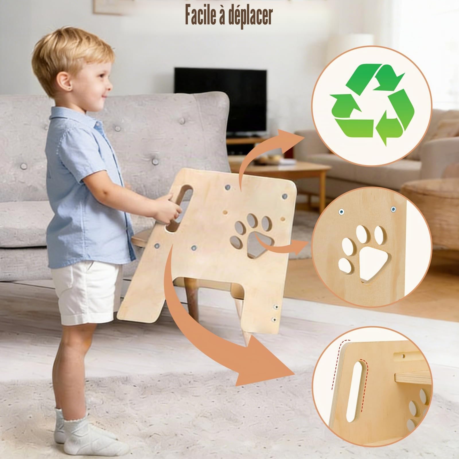 Marchepied pour Enfant Antidérapant Marche Pied Bois 2 Marches Stable Marche Pied Enfant Charge Maximale 180kg Portables Tabouret Enfant pour Salle de Bain Cuisine Toilettes Chambre (Naturel)