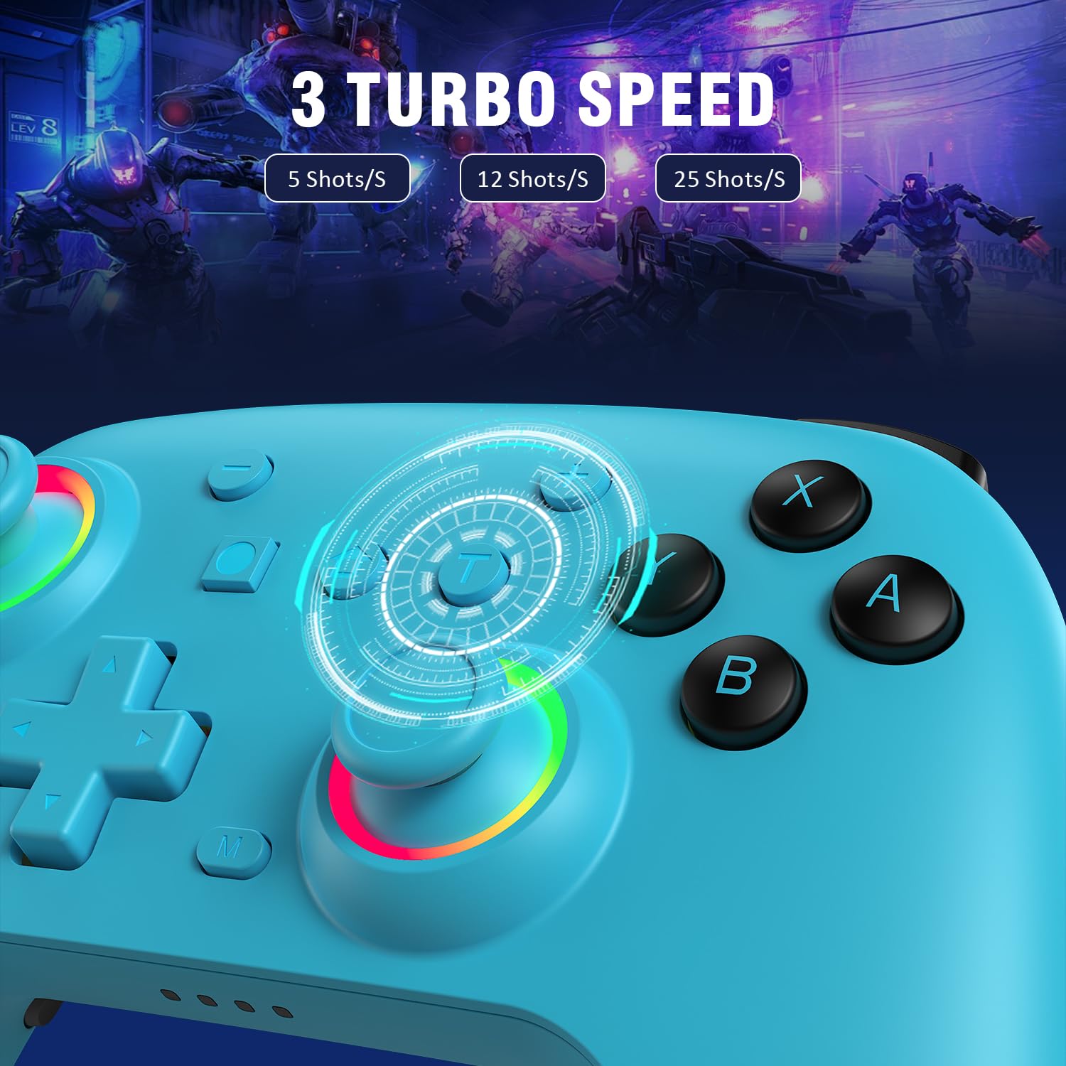 Deepdawn Wireless Controller for Nintendo Switch/Switch 2/Lite/OLED/PC - Ergonomic Gamepad with Turbo, Programmable Buttons, RGB Lighting, Wake-up Function & Dual Vibration