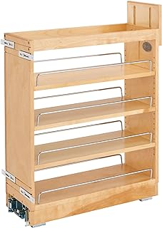 Rev-A-Shelf Pullout Organizer w/BB Soft-Close, Min Cabinet Opening 8.5" W | 8" W Slide Out Pantry Spice or Utensil Storage Rack with Adjustable Shelves for Base Cabinet Organization, 448-BCBBSC-8C