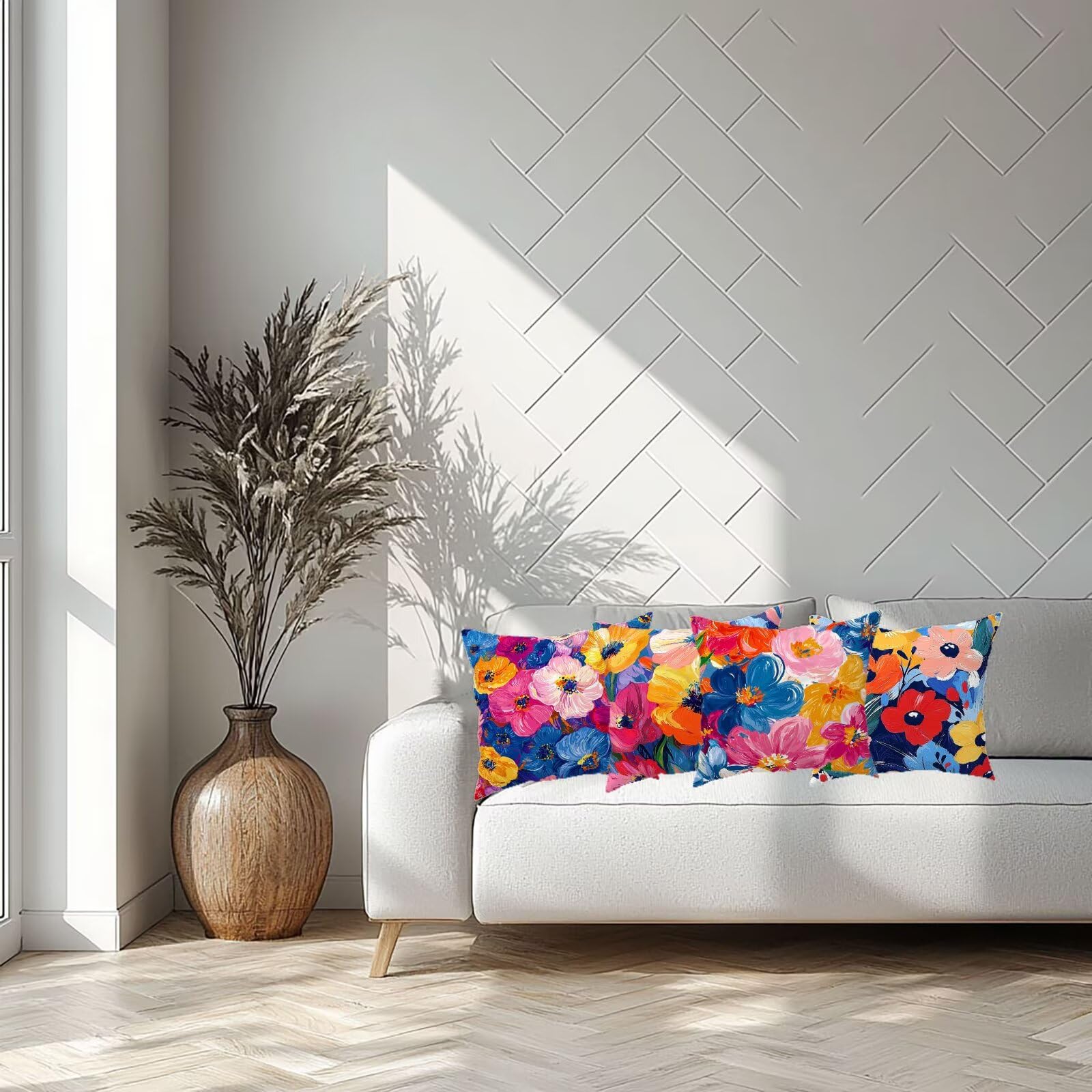 Copricuscini Divano Rosa 50x50 cm Set da 4 Impermeabile Quadrate Fiore con Cerniera Invisibile