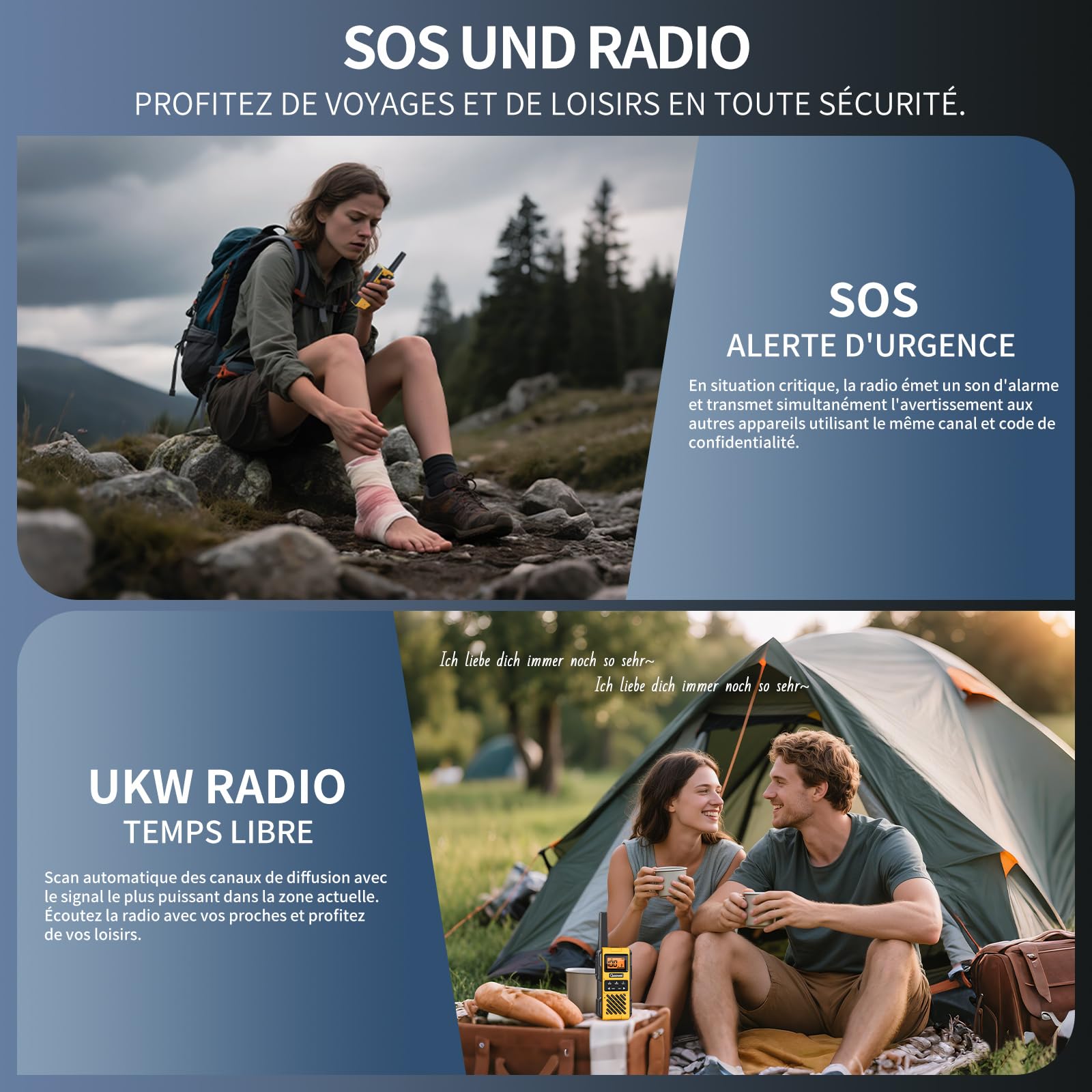 G1 Pro Talkie Walkie Longue portée Rechargeable IP67 Étanche Professionnelle pour Adultes, 16 canaux PMR446, Radio FM, VOX, Alarme SOS, Charge USB-C –Idéal Urgence, Plein air, Chantier.