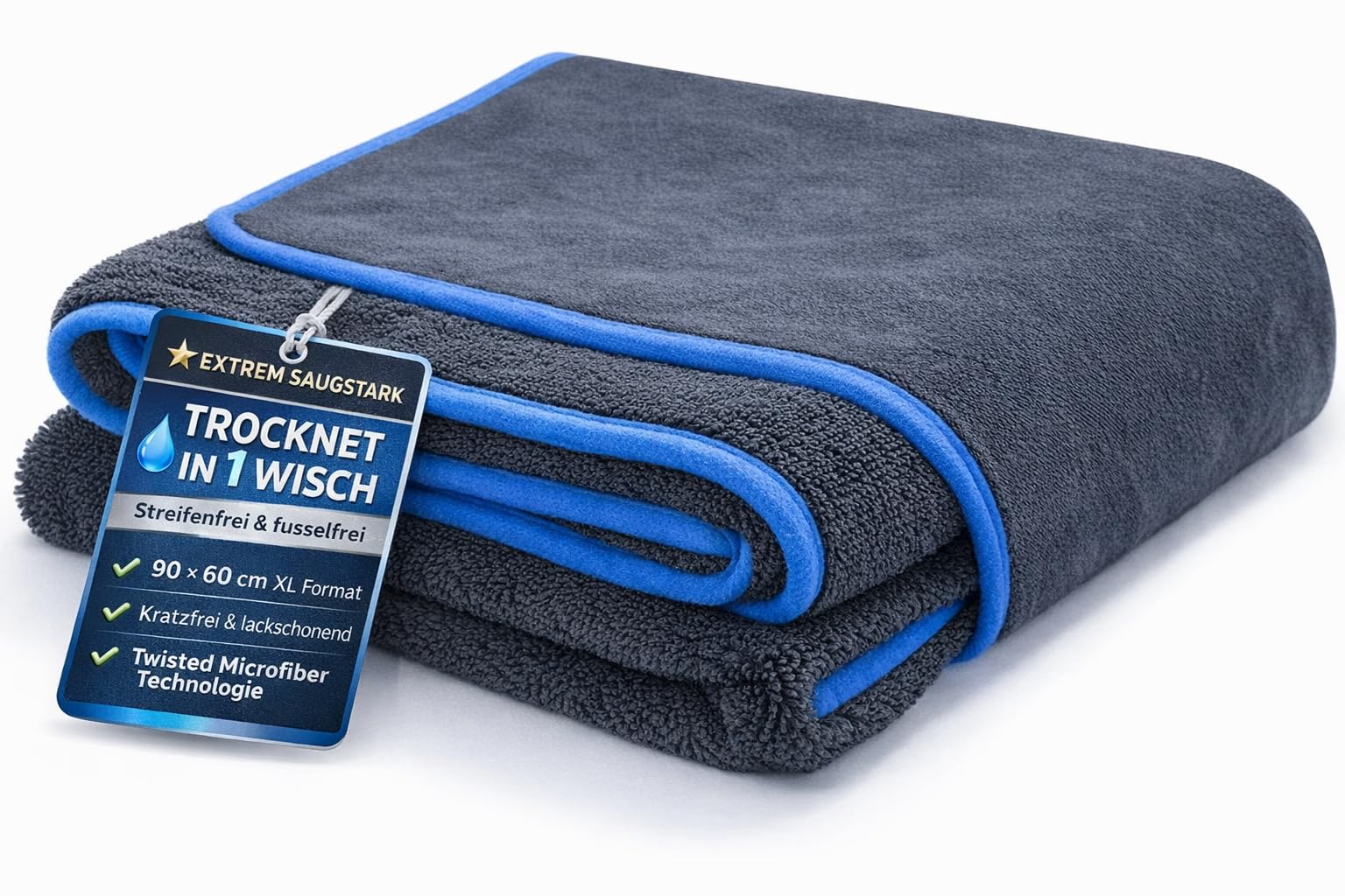 Kemes Autotrockentuch XXL 90x60cm extrem Saugstark Mikrofasertücher Auto Premium Microfaser Trockentuch Kratzfrei | Poliertuch für Autopflege und Motorrad