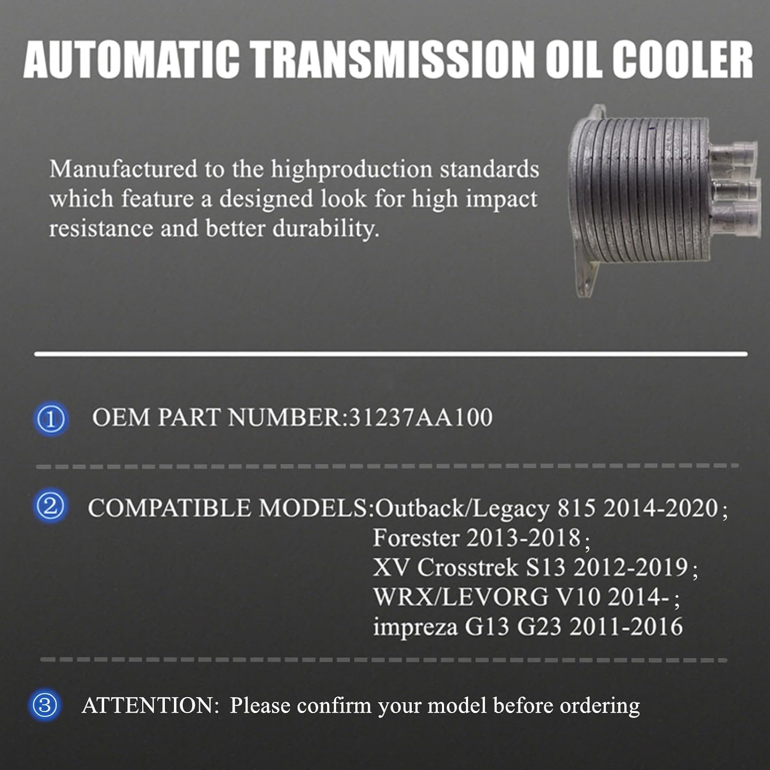 31237AA100 Automatic Transmission Oil Cooler Compatible with Subaru Outback Legacy B15 2014-2020 Forester 2013-2018 XV Crosstrek S13 2012-2019 impreza G13 G23 2011-2016 Oil Cooling Controller Kit