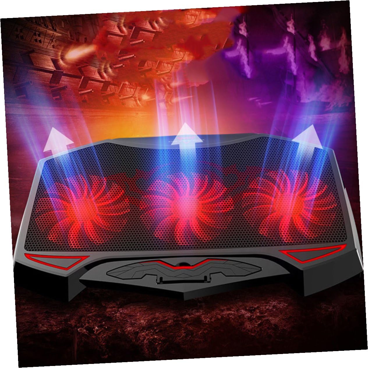 Enfriador de Portátil de 3 Ventiladores, Base Metálica Negra | Doble Puerto Usb, 5 Niveles de Ajuste, Diseño Ergonómico y Baja Emisión Sonora