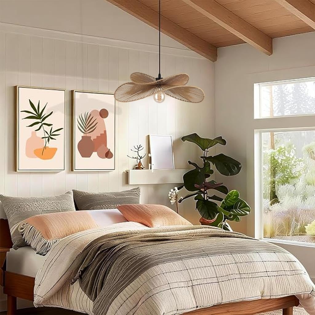 Gran Lámpara Colgante De Ratán Tejida A Mano Forma Ondulada Diseño De Doble Capa Estilo Boho Wabi Sabi Costero Altura Regulable De Material Natural Para Salón Comedor Dormitorio Cocina