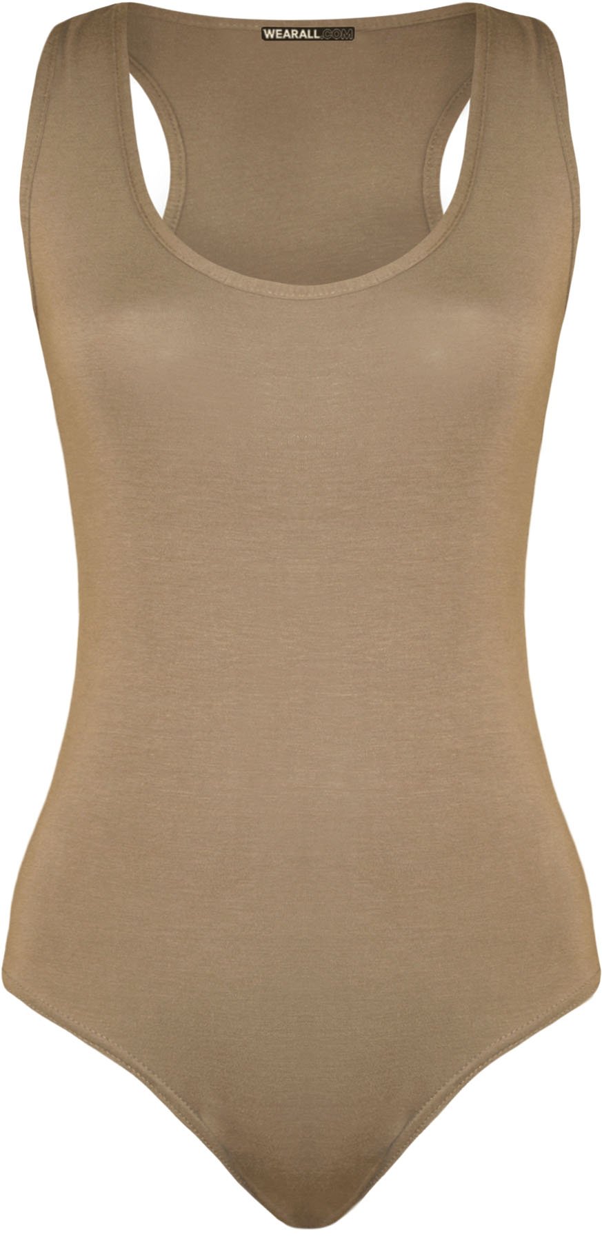 WearAll Womens Sleeveless Racer Back Ladies Stretch Bodysuit Leotard Vest Top - Mocha - 12-14