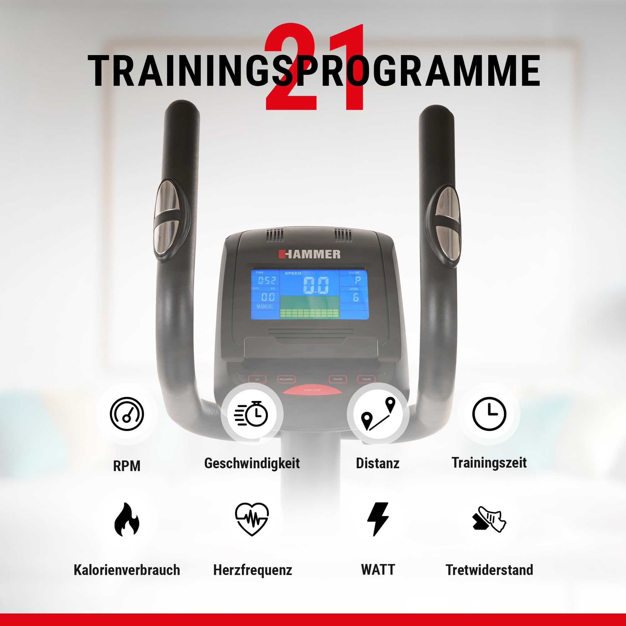 HAMMER Crosstrainer Crosstech XTR BT, Kompatibel mit Kinomap & Zwift, Heimtrainer 21 Programme