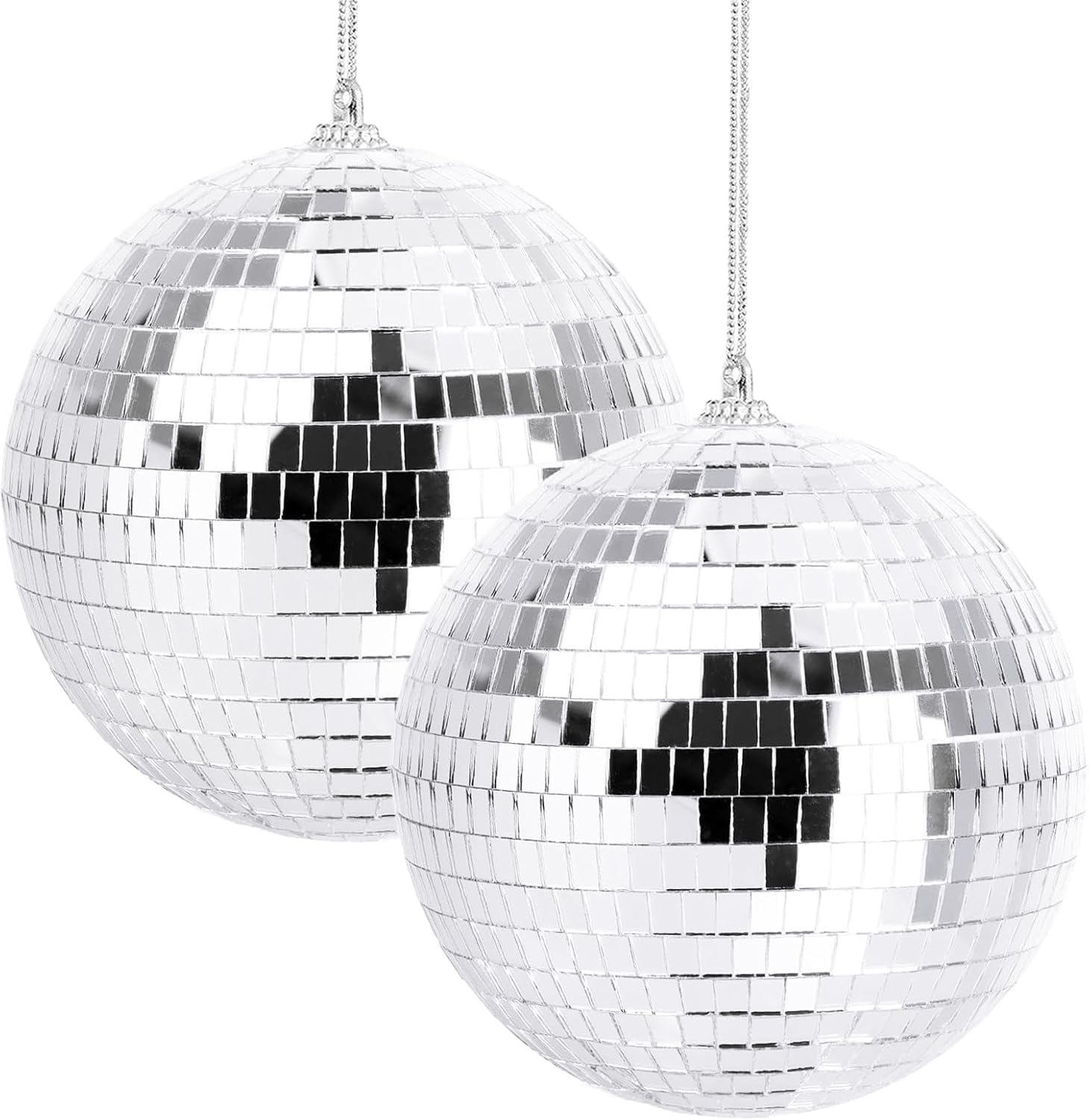 Stage Mirror Balls & Accessories Mirror Disco Ball 4" Inch 2-Pack, Silver Hanging Ball with Attached String for Ring, Reflects Light, Fun Party Home Bands Decorations, Party Favor-picture-30