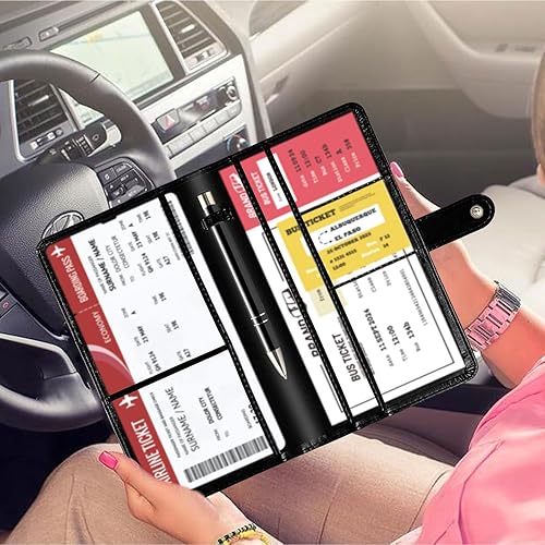 Miniatura 6 de Tarjetero para registro de automóvil y seguro con cierre magnético, guantera de cuero para vehículos, documentos de automóvil, cartera de