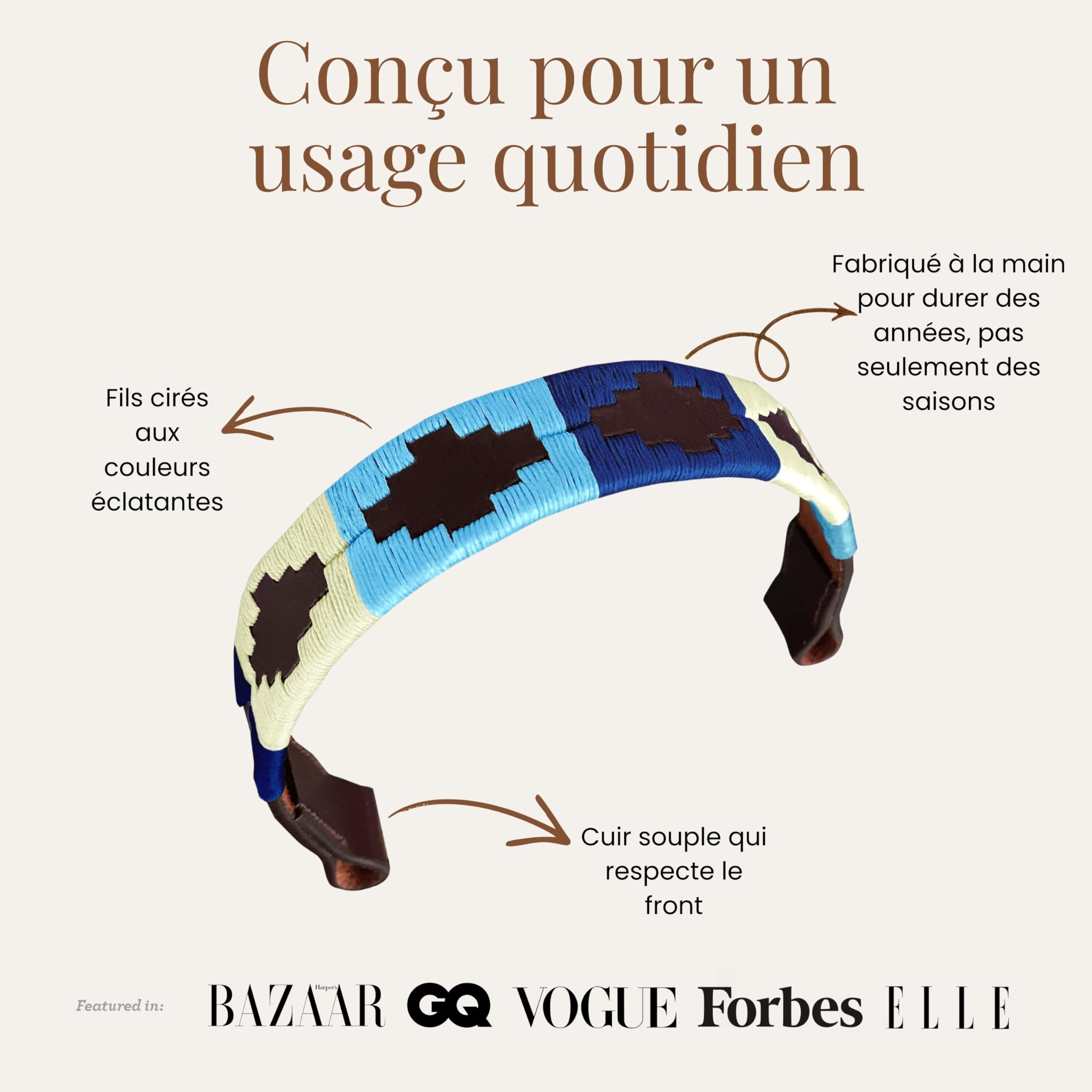 Carlos Diaz Frontalera Polo Gaucho Bordada y Encerada de Cuero Genuino de Diseñador (Caballo Cob 15 Pulgadas)