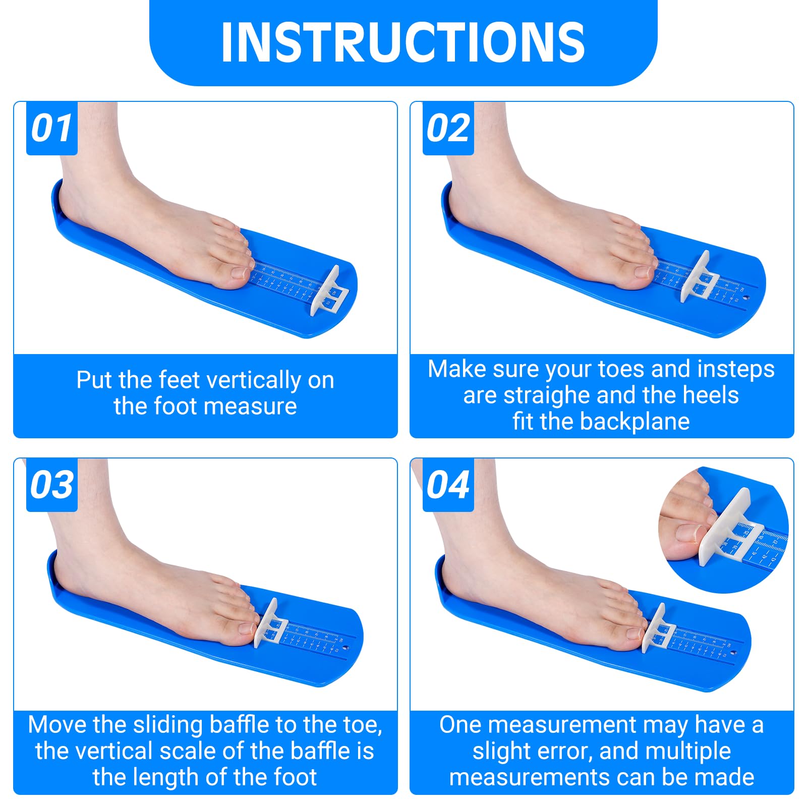 Zorplex Pédimètre Enfants et Adultes, Jauge de Pied pour Mesurer la Pointure Chaussure de 15 à 48, Règle de Mesure Précise pour Déterminer la Taille (Bleu)