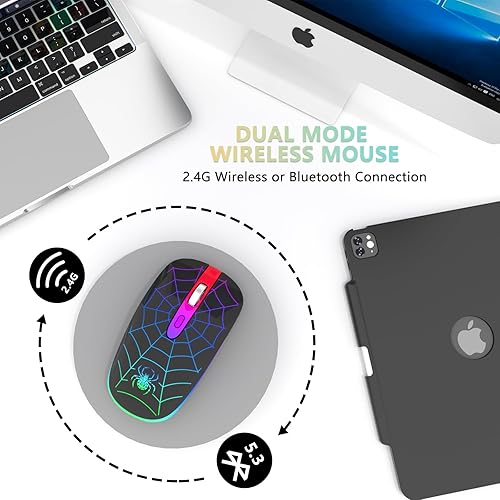 Miniatura 3 de FUWANG Ratón inalámbrico, recargable LED inalámbrico Bluetooth, portátil USB óptico 2.4G inalámbrico Bluetooth de dos modos con receptor USB y tipo c