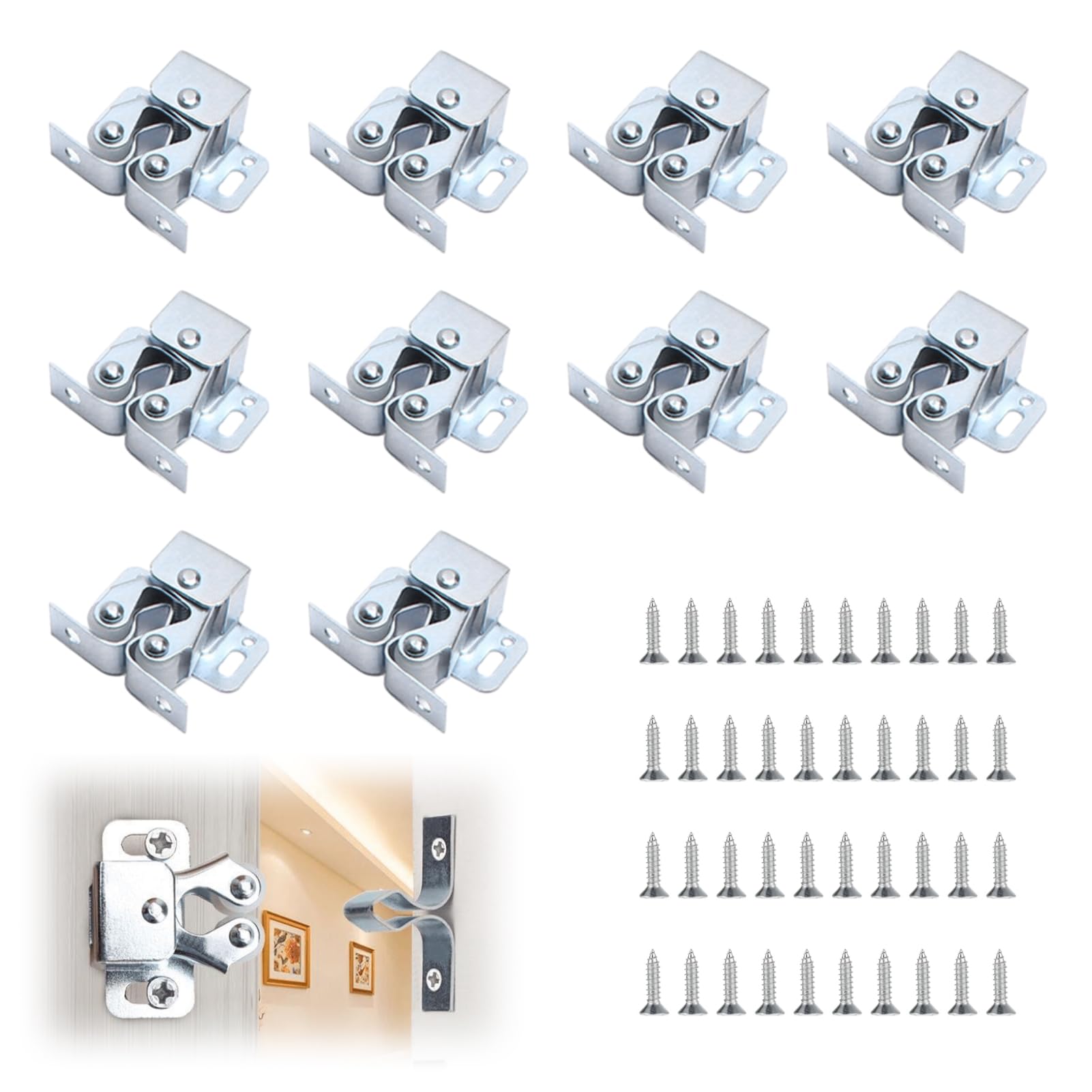 10 PCS Double Roller Catch Cupboard Cabinet Door Latch