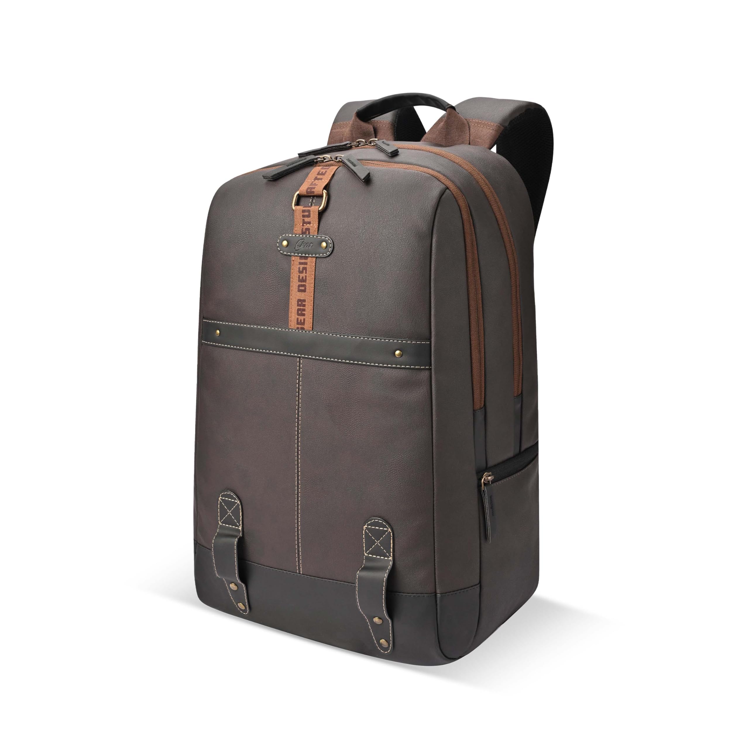 Classic 4 19"/31L Anti Theft Faux Leather Medium Water Resistant 2 Compartment Laptop Backpack/Casual Backpack/Daypack/Travel Backpack/College Bag For Men/Women(Brown-Black)