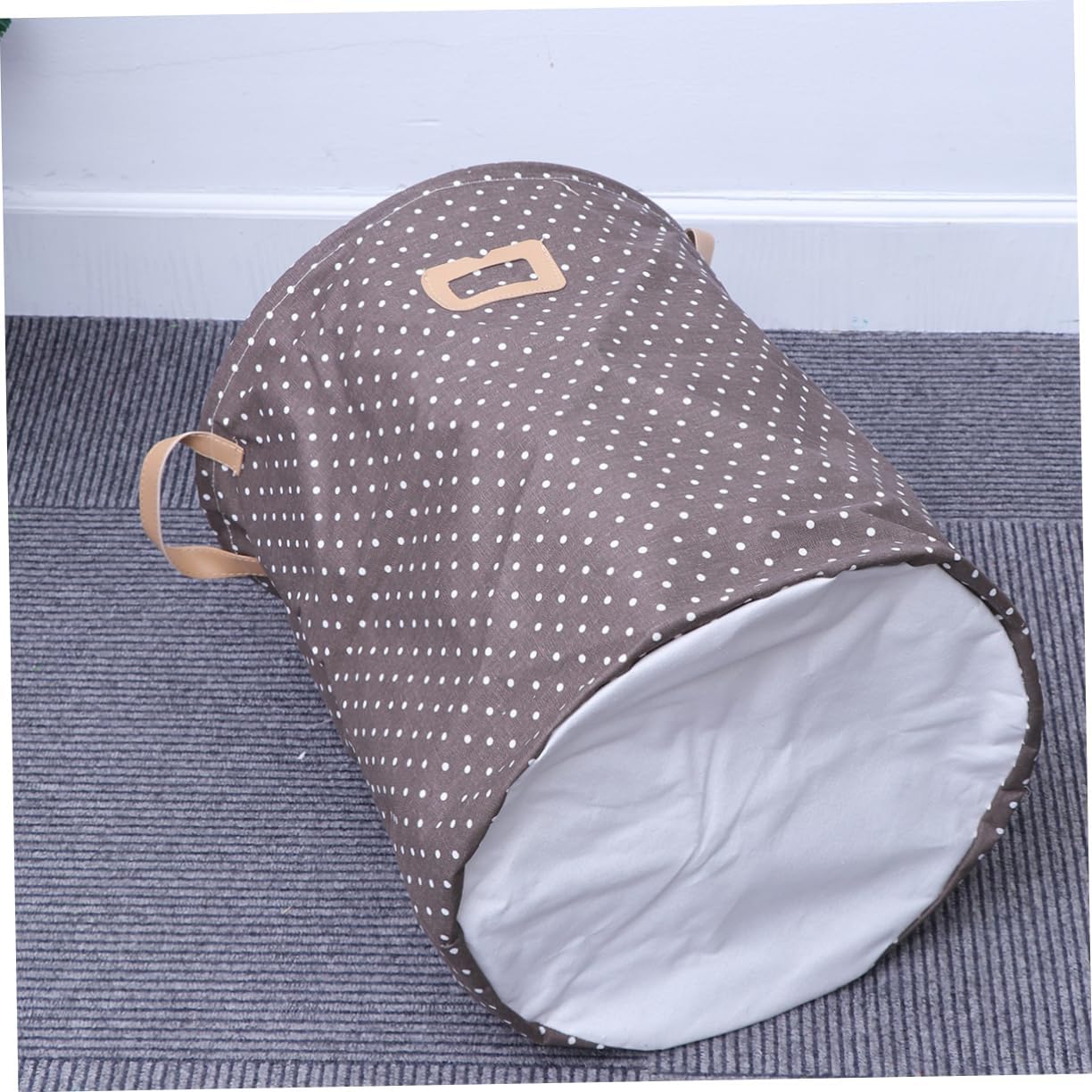 Coffee Cotton Linen Fabric Laundry Basket with Drawstring Closure
