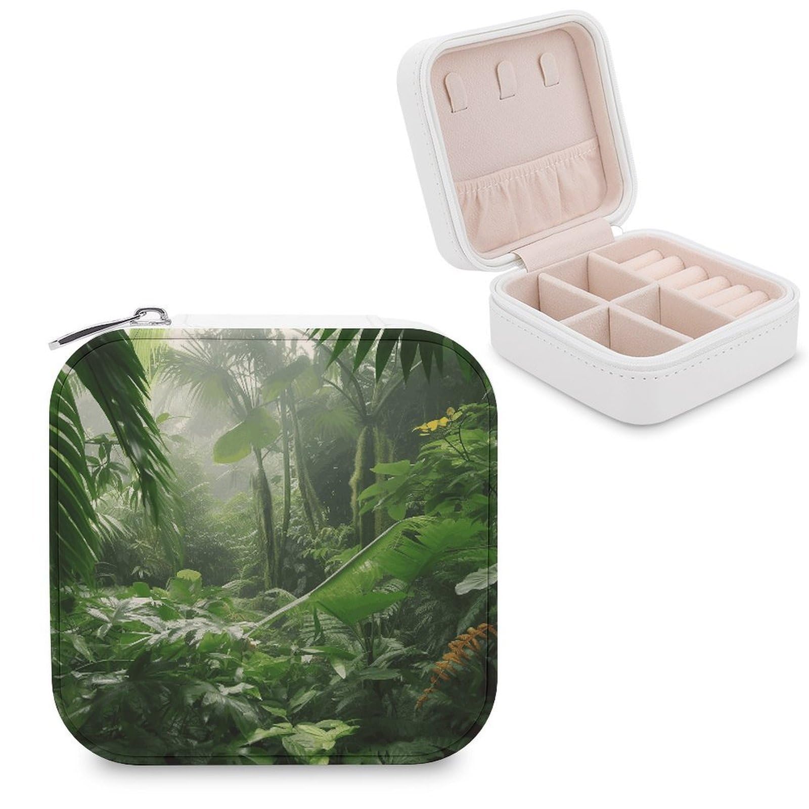 FekiLoot Tropical Rainforest Jewelry Case Personalized Leather Jewelry Box Mini Travel Jewelry Case Small Portable Jewelry Organizer for Ring Earrings Necklace Bracelet