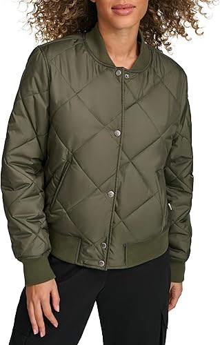 Levi's Women's Diamond Quilted Sherpa Lined Bomber Jacket, Army Green, Large