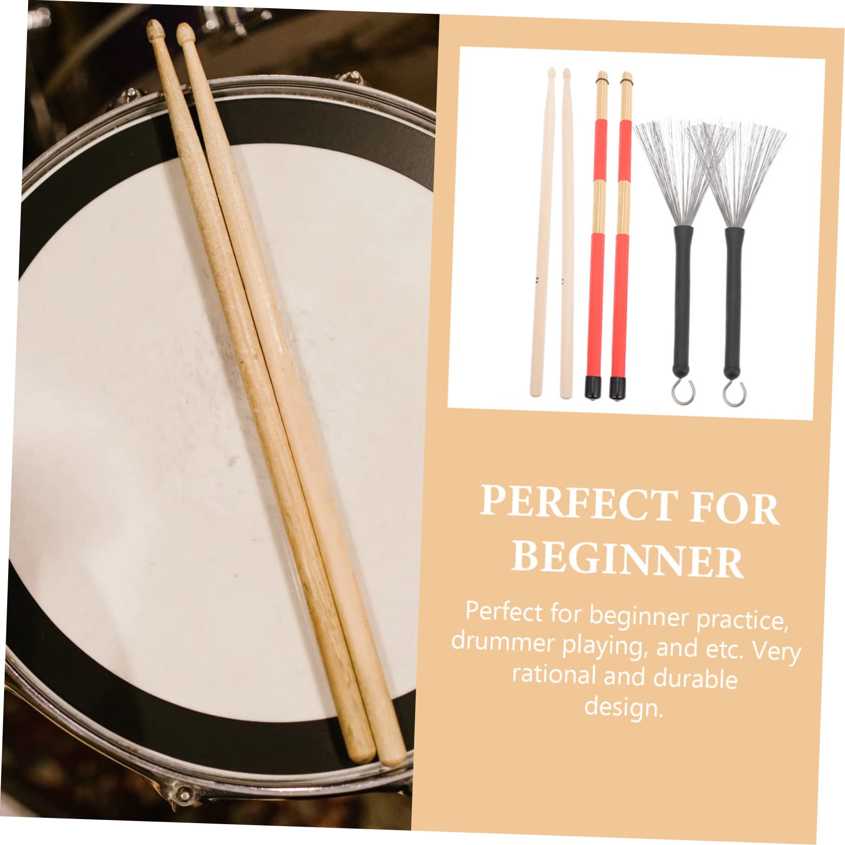 HANABASS 1 Set Wire Drum Brush Set with Drumsticks Multi Use Drum Accessories for Low Volume Performance Comfortable Grip with Portable Storage Bag