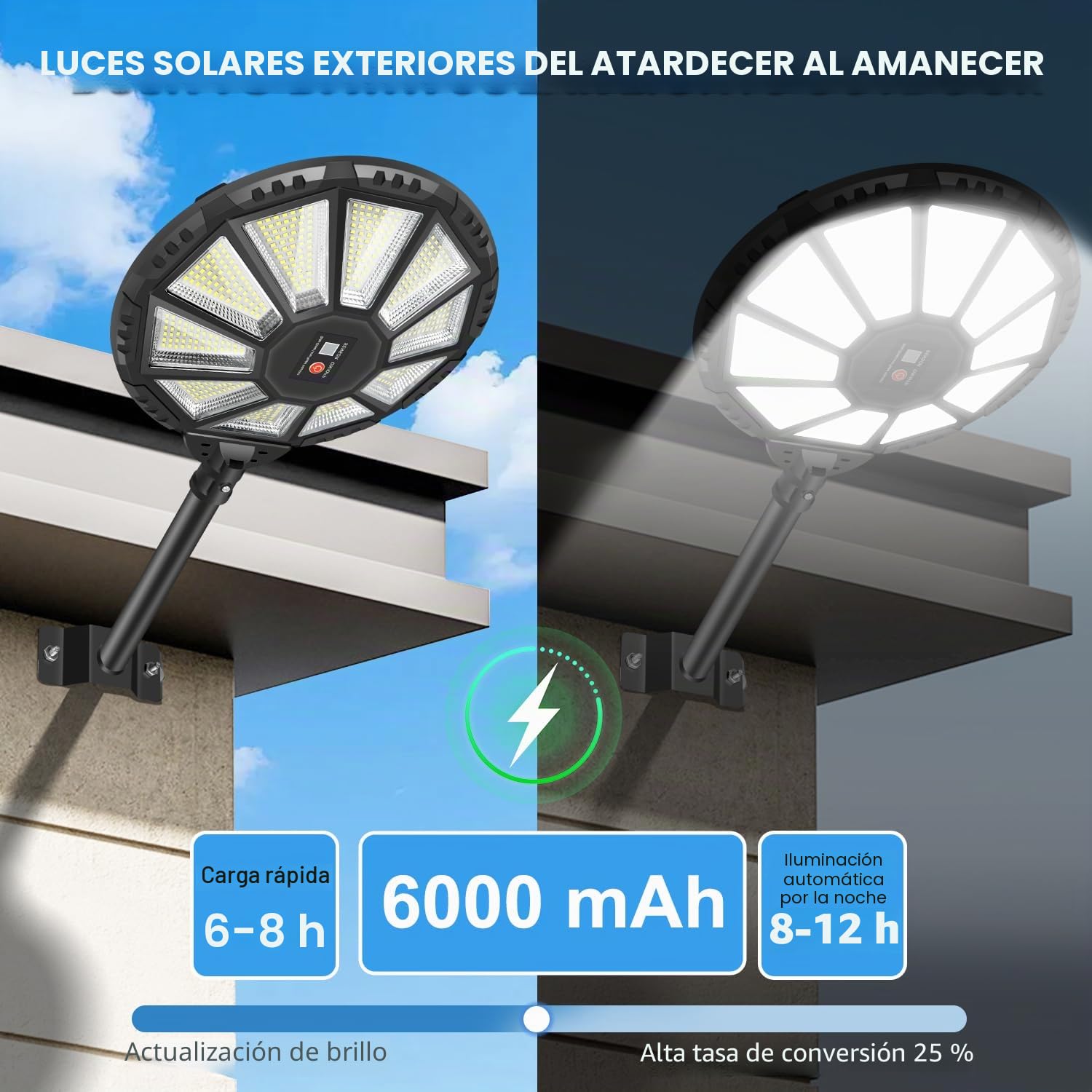 Farolas Solares Exteriores, Potente Farola Solar con Sensor de Movimiento y Mando a Distancia, 6500K Gran Angular de 360° Luces Solares, IP66 Impermeable Foco Solar para Jardín Patio 4 Paquetes