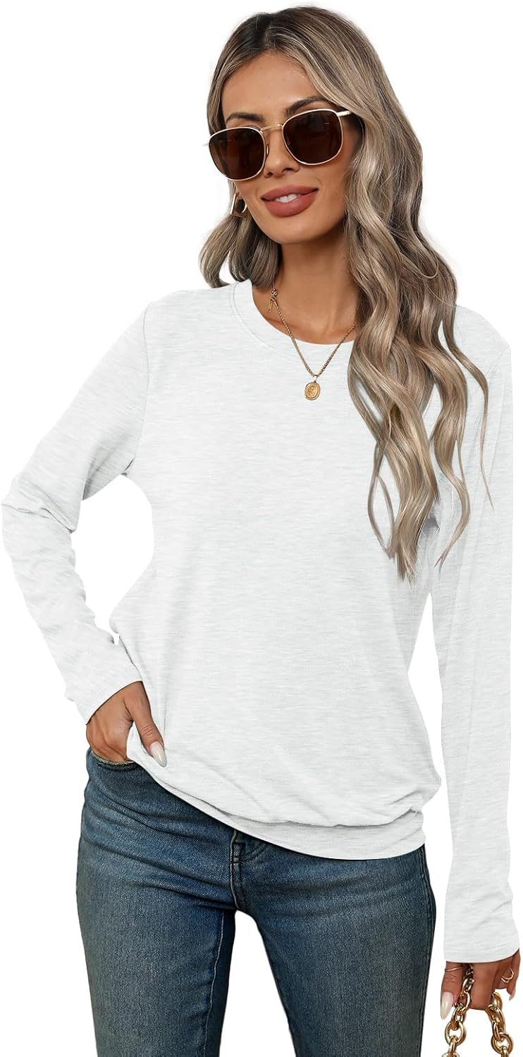 Womens Long Sleeve Shirts Casual Banded Hem Tops Basic Tees Spring Outfits Clothes 2026 - Image 3