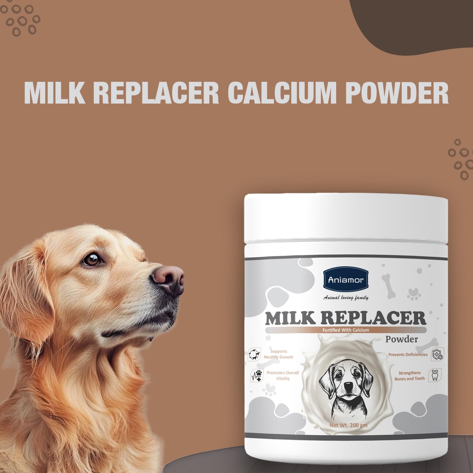 Aniamor Milk Replacer with Calcium for Dogs|Bone & Teeth|Pets Supplement|All Life Stage|200gm Jar 4