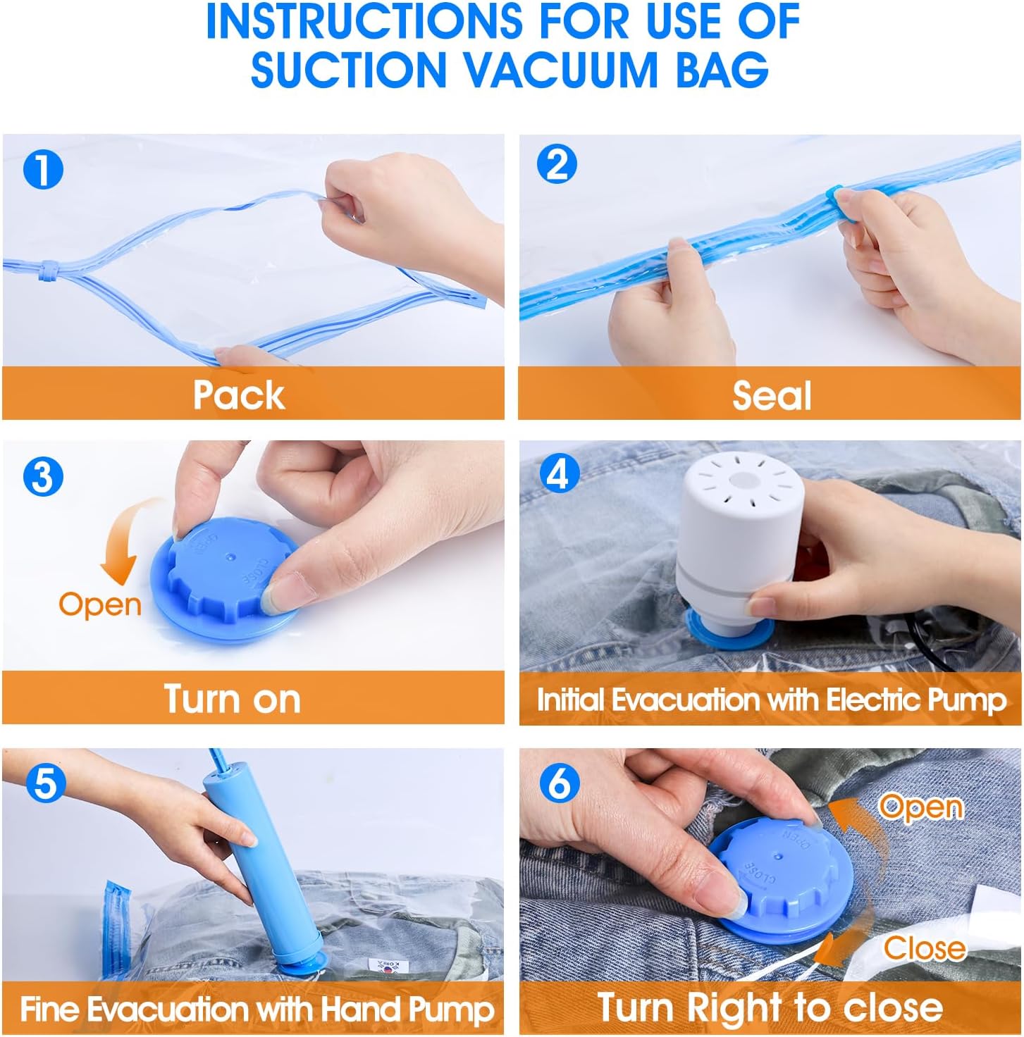 AROIC 50 Pack Vacuum Storage Bags Set - Space Saver Vacuum Bags for Clothing, Blankets, Seasonal Storage with Electric Pump, Vacuum Sealer Bags for Luggage, Travel Essentials, Bedding - Image 3