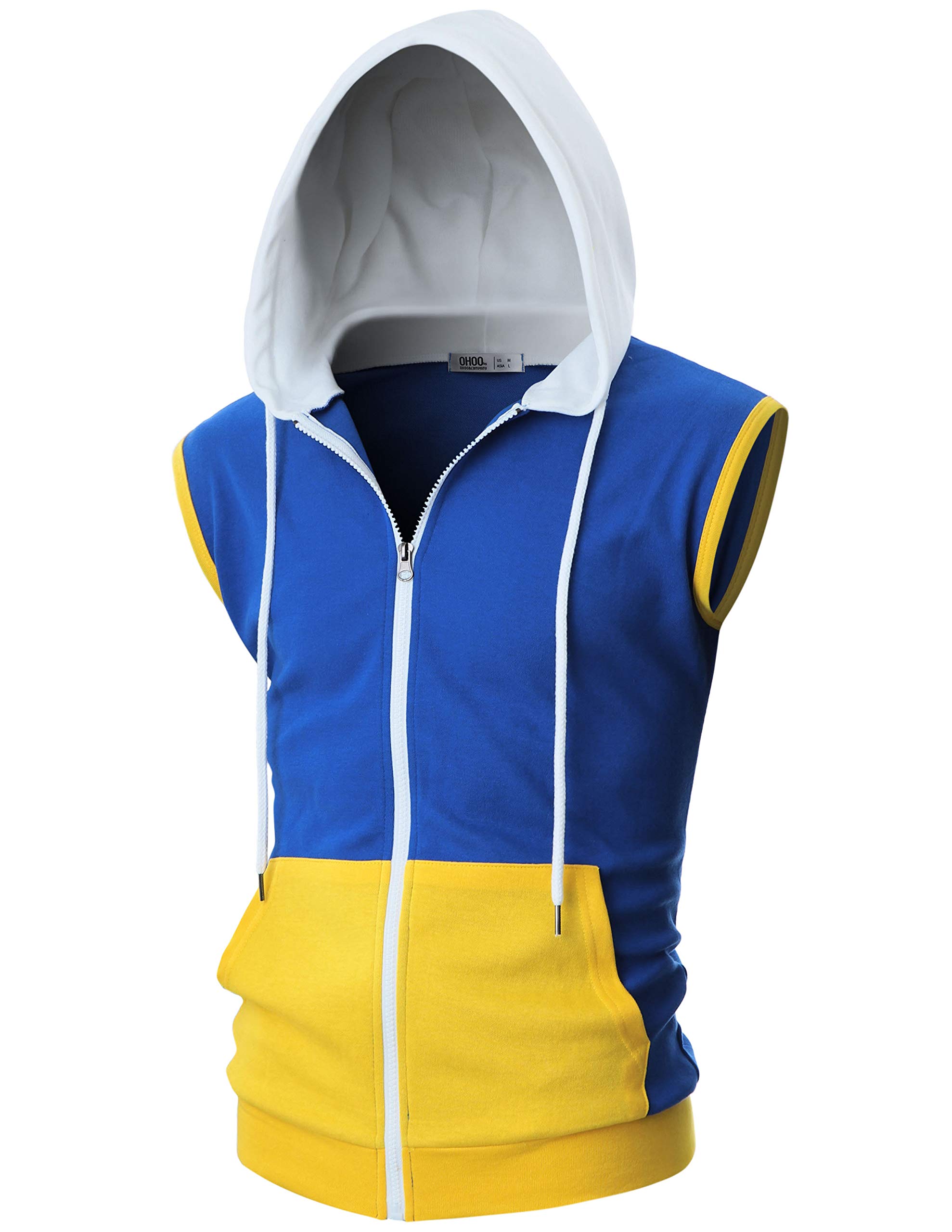 Ohoo Mens Slim Fit Sleeveless Lightweight Zip Up Hooded Sweatshirt Vest Hoodie