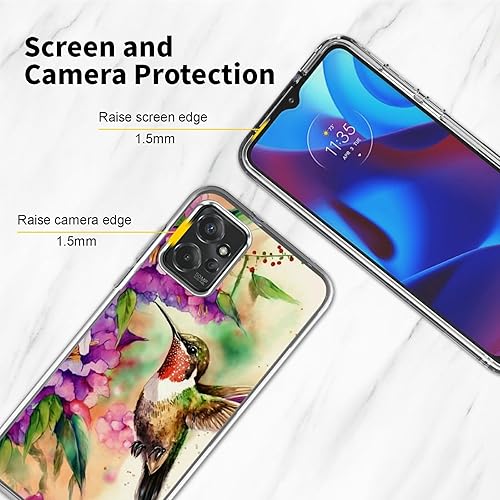 Miniatura 5 de Funda transparente para Motorola Moto G Power 5G 2023 con patrón de colibrí de acuarela para mujeres y hombres, doble capa híbrida de TPU suave TPU