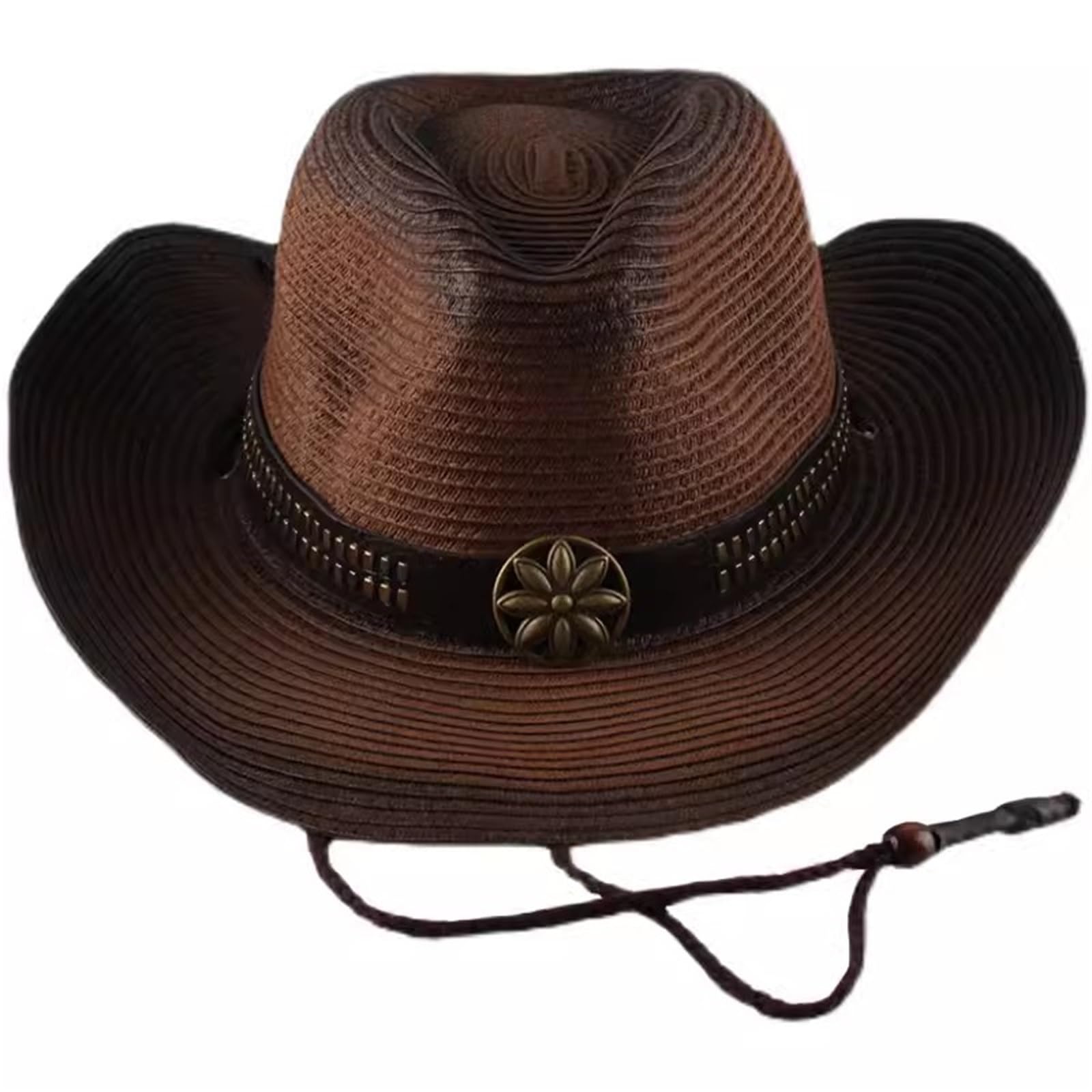Cappello da Cowboy Cappello da Cowboy Occidentale con Bordo Arrotolato, Cappello Equitazione, di Paglia per Uomo e Donna